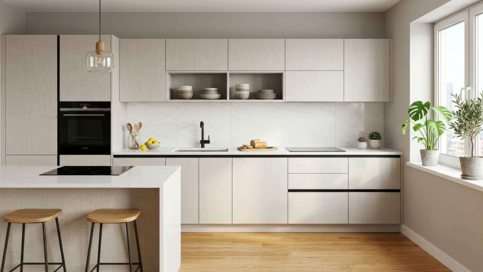 tủ bếp melamine màu vân vải