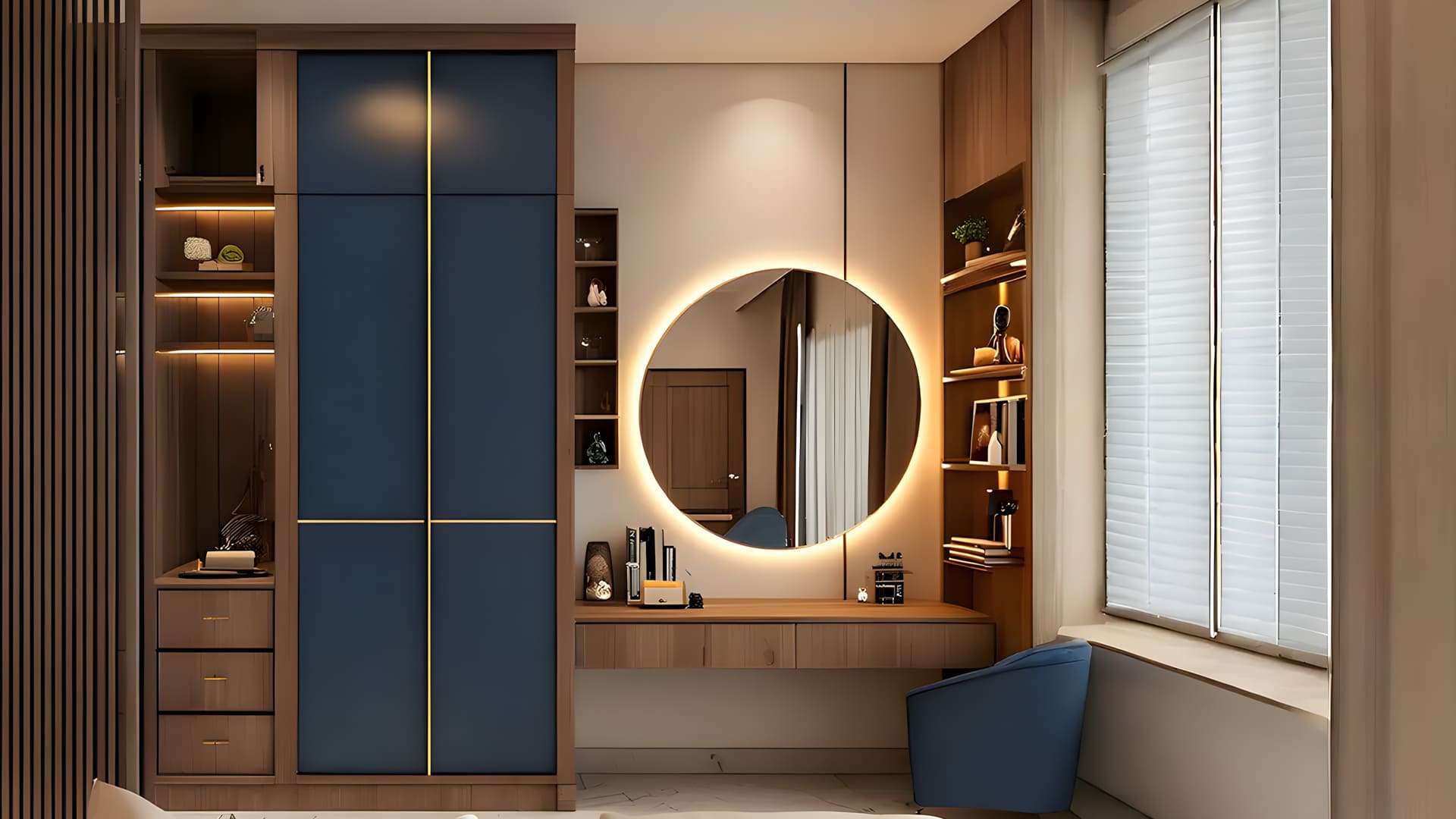 mẫu tủ quần áo acrylic kết hợp bàn trang điểm