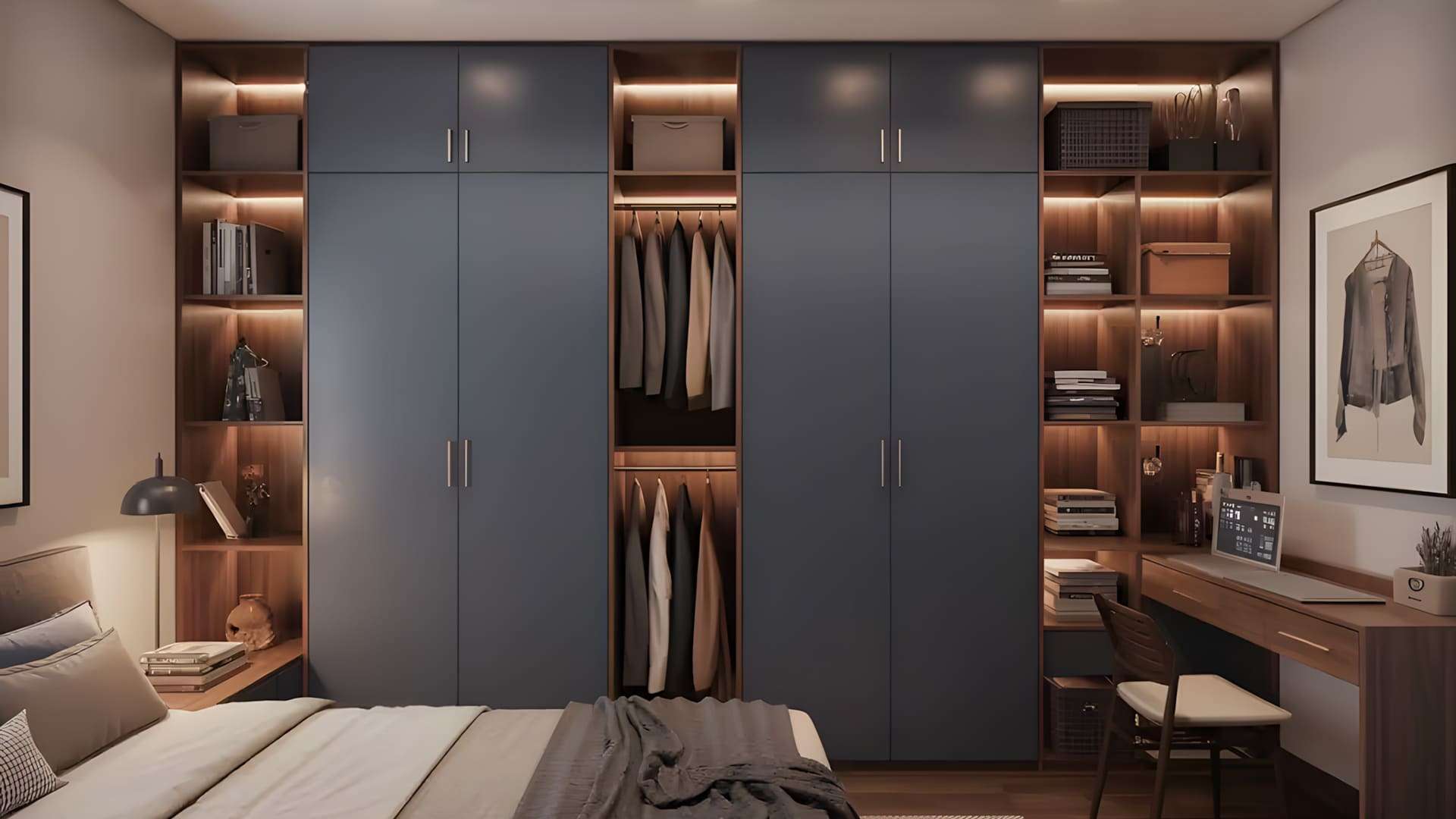 tủ quần áo acrylic kết hợp kệ trang trí