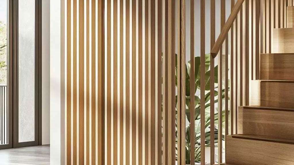 vách ngăn cầu thang bằng gỗ công nghiệp