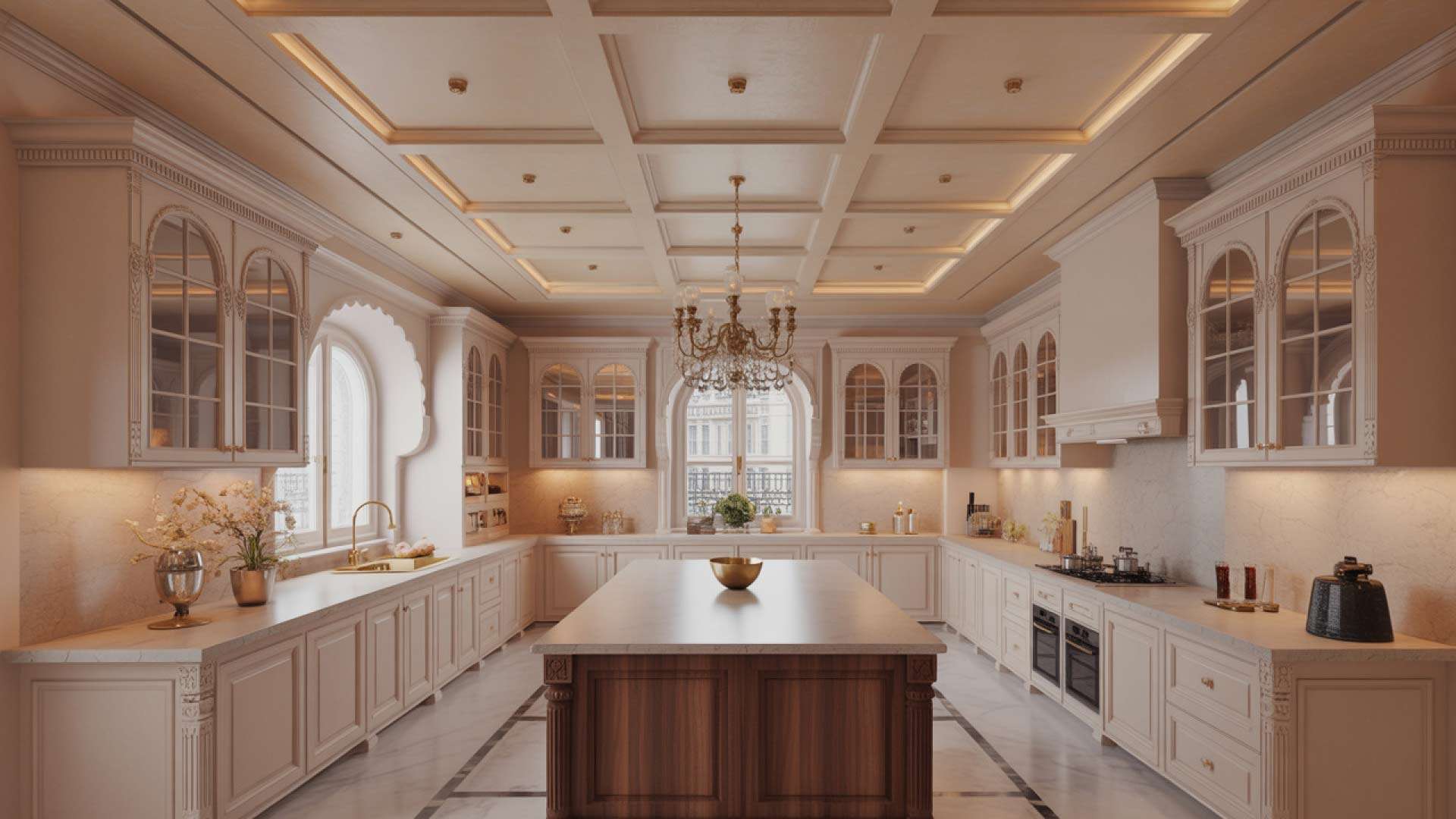 trần gỗ công nghiệp phong cách tân cổ điển