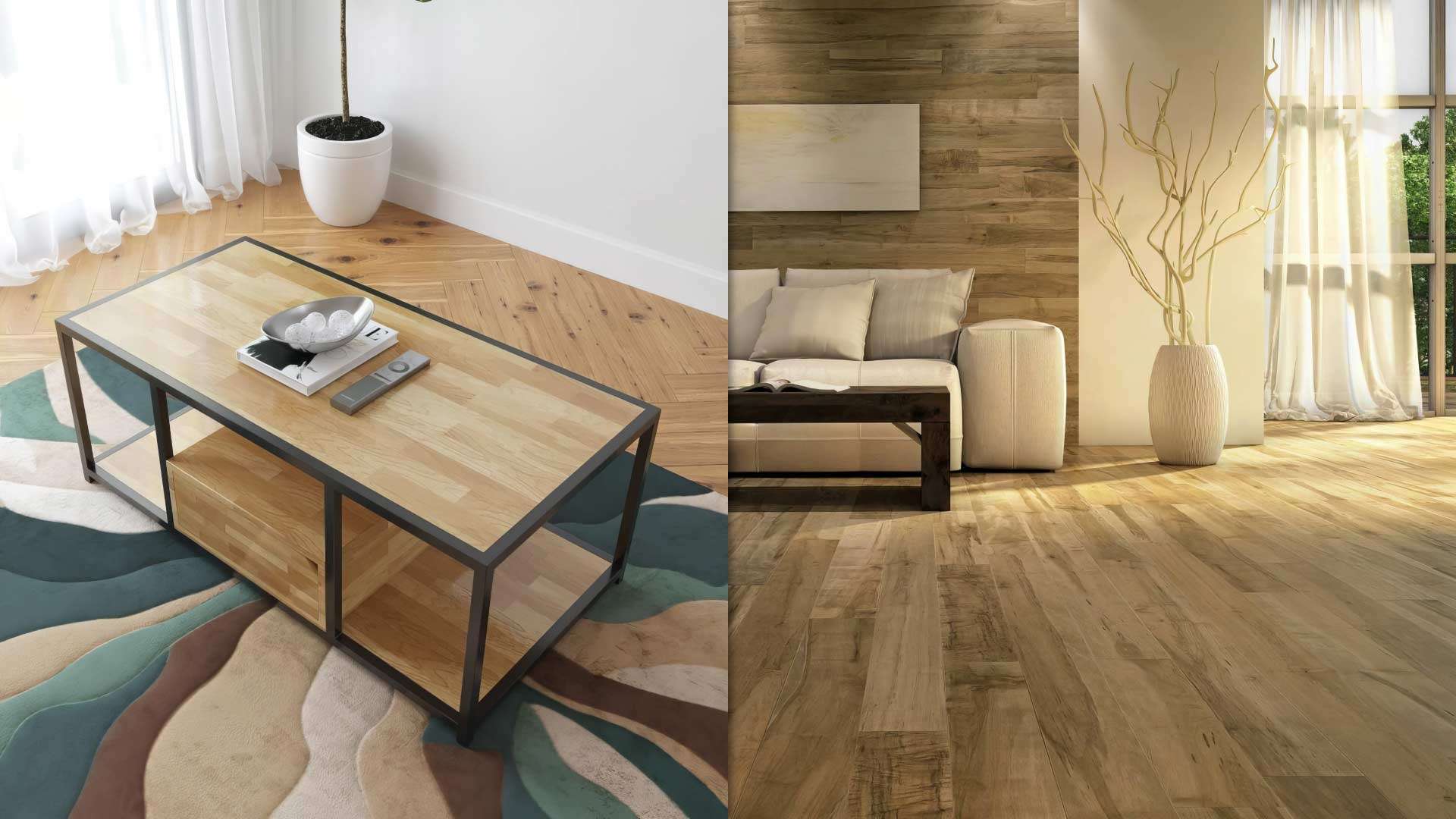 ứng dụng gỗ ghép thanh phòng khách