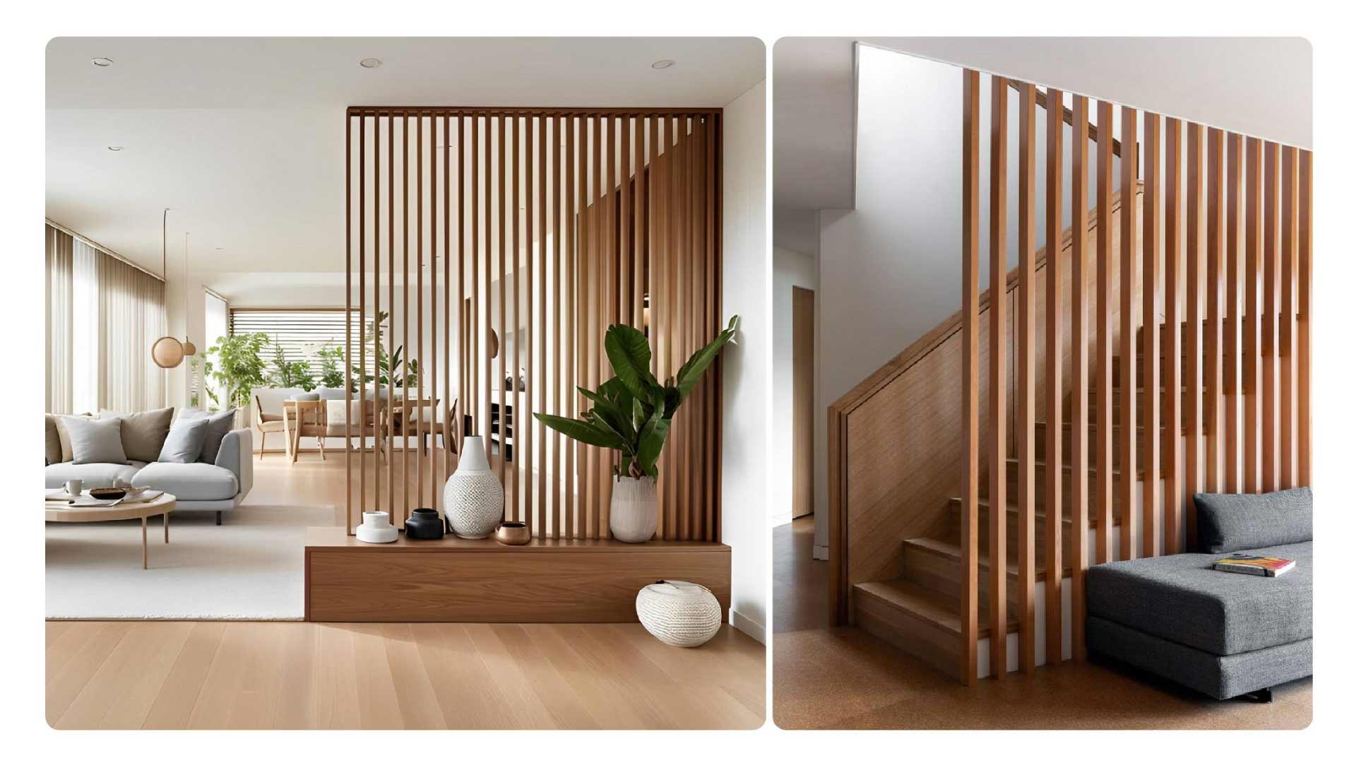 vách ngăn phòng khách và cầu thang