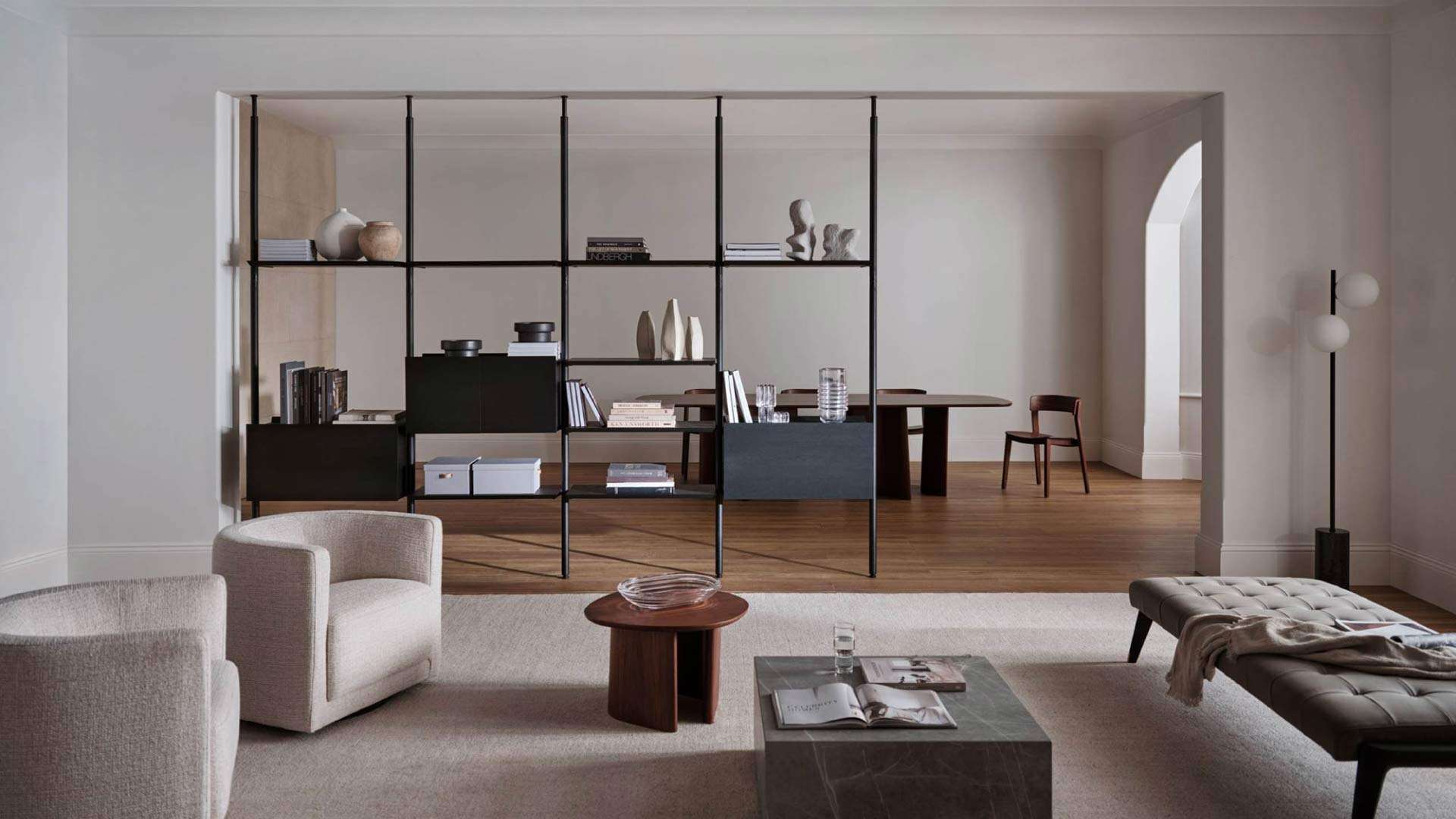 vách ngăn phòng khách và phòng làm việc