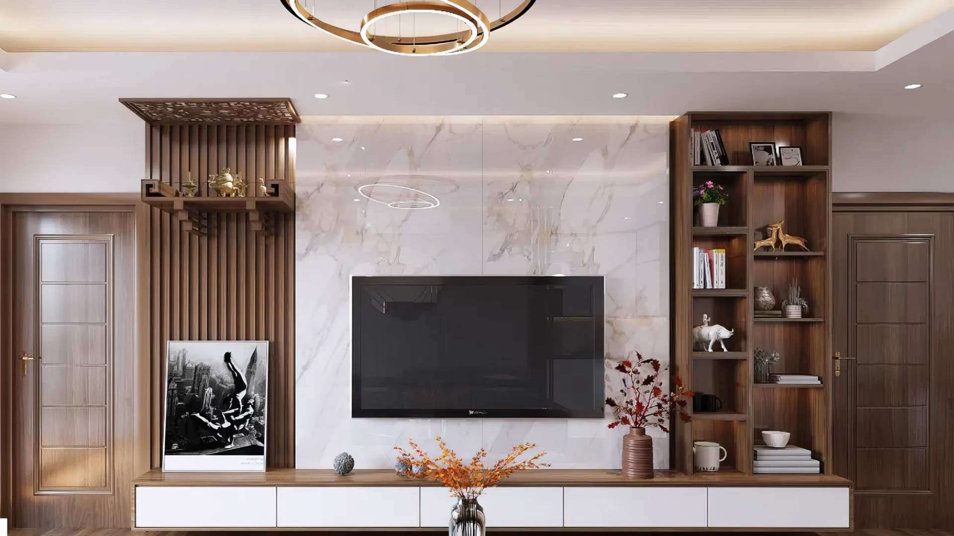 mẫu vách tivi bằng đá