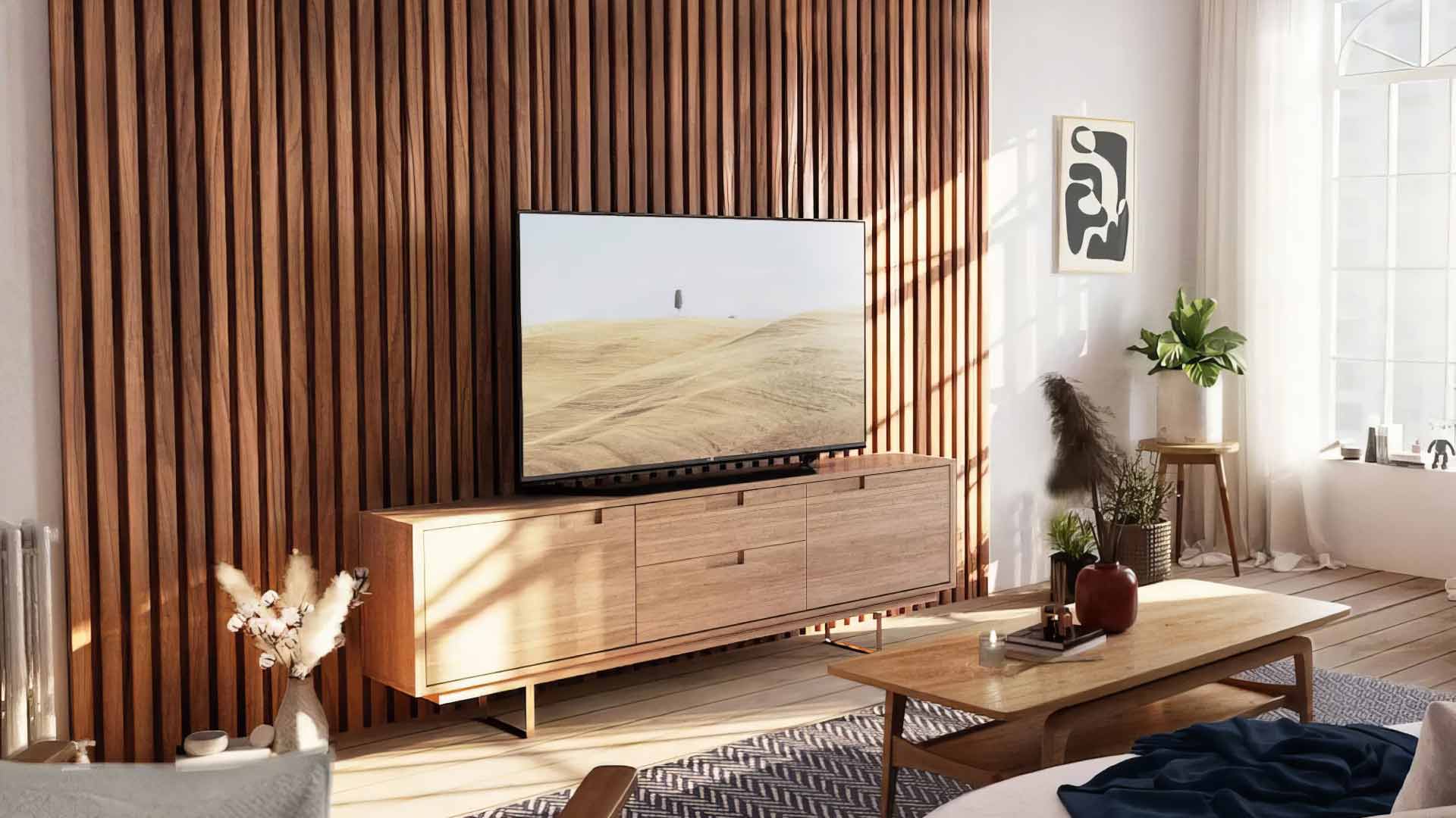 mẫu vách tivi kết hợp lam sóng