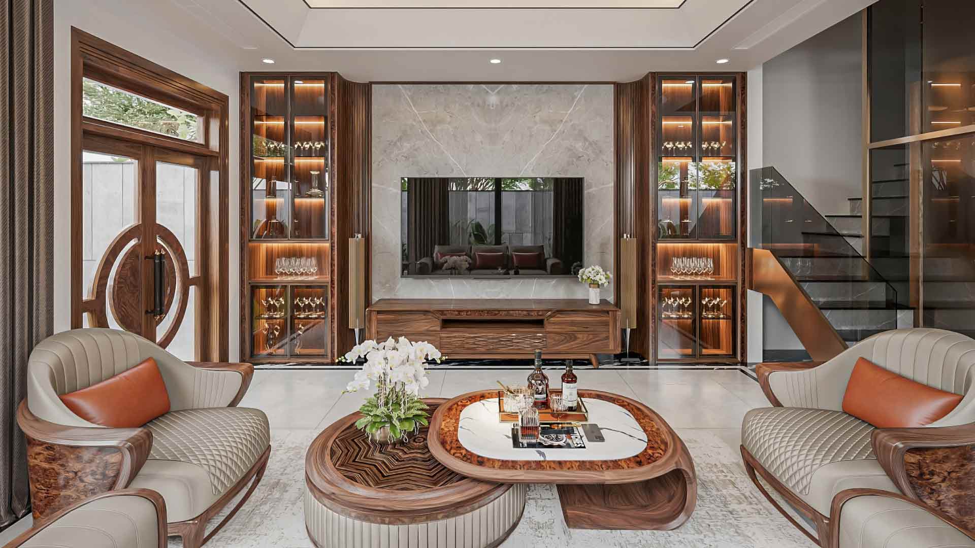 mẫu vách tivi kết hợp tủ rượu