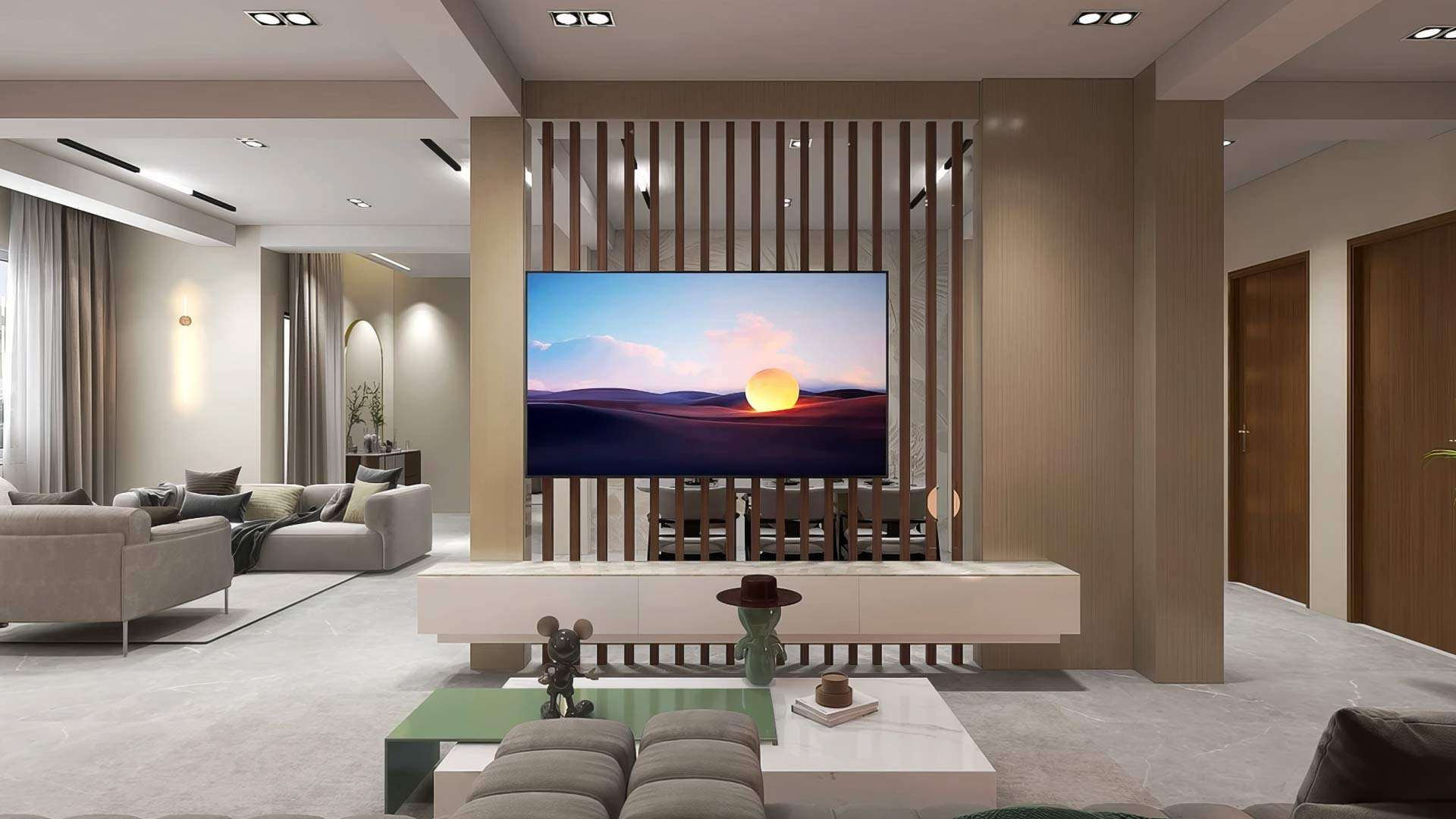 vách tivi kết hợp kệ trang trí