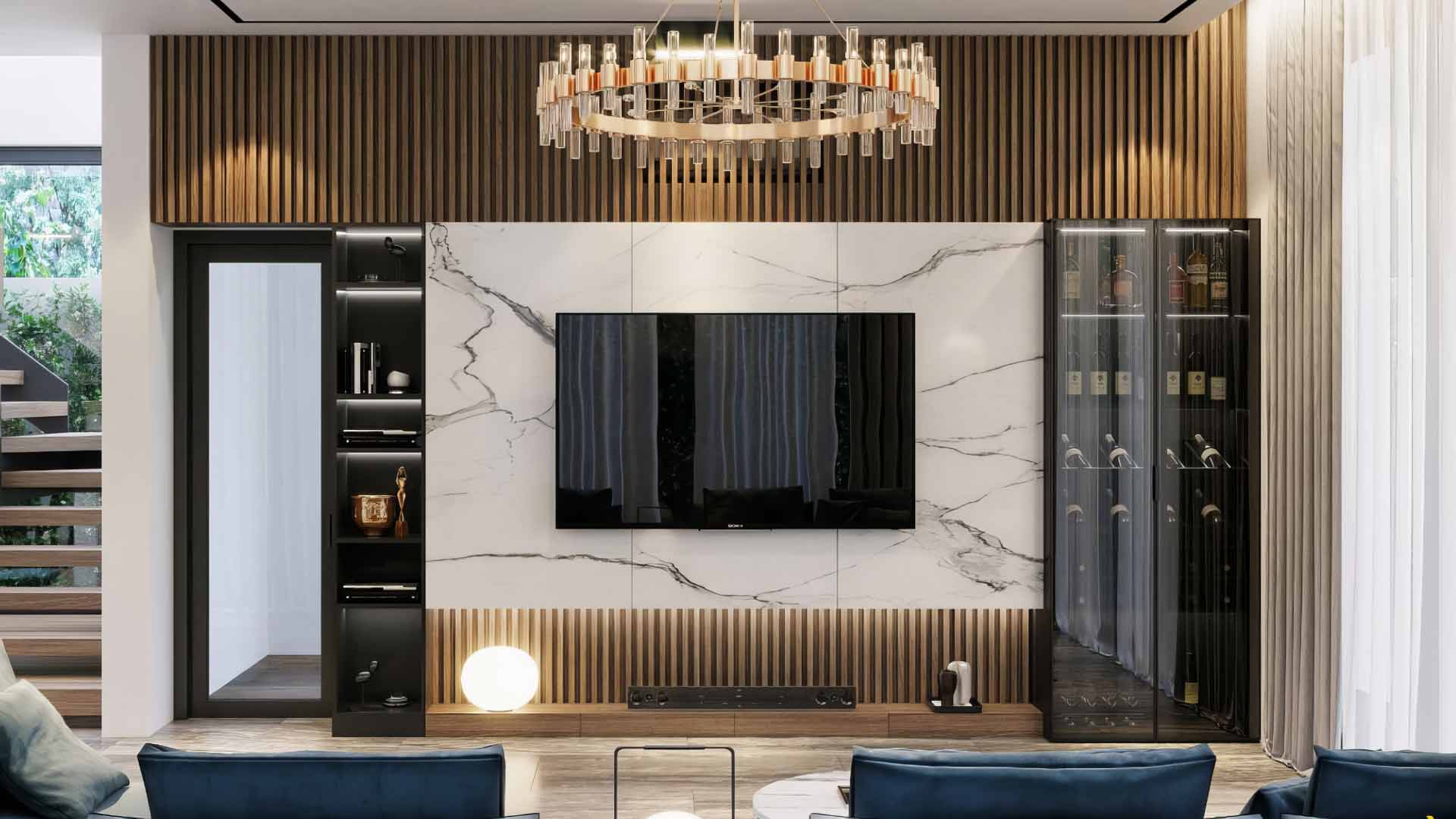 vách tivi kết hợp lam sóng