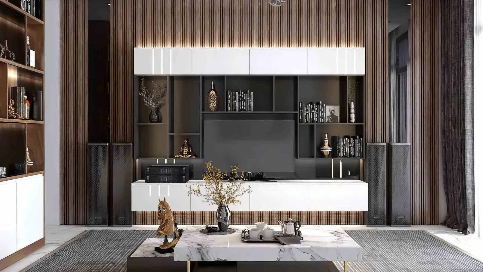 vách tivi kết hợp với kệ tivi