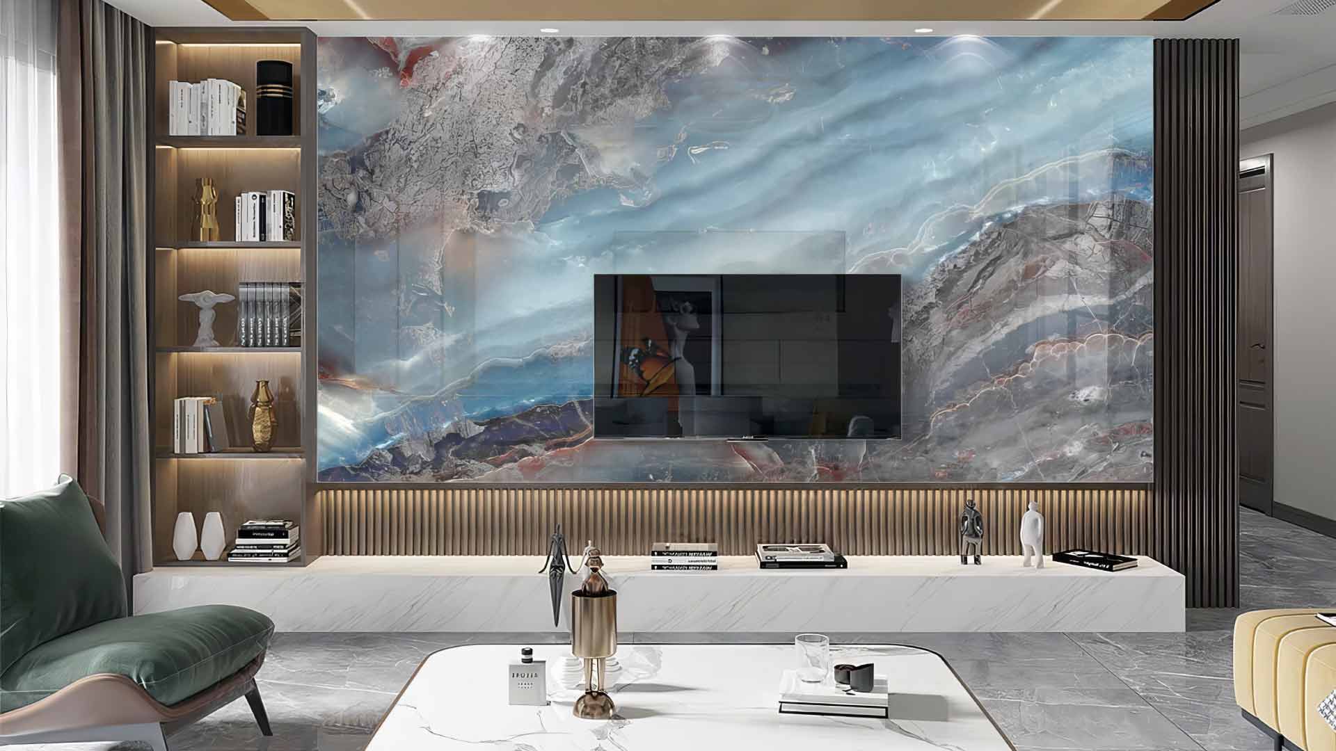 vách tivi phòng khách bằng đá