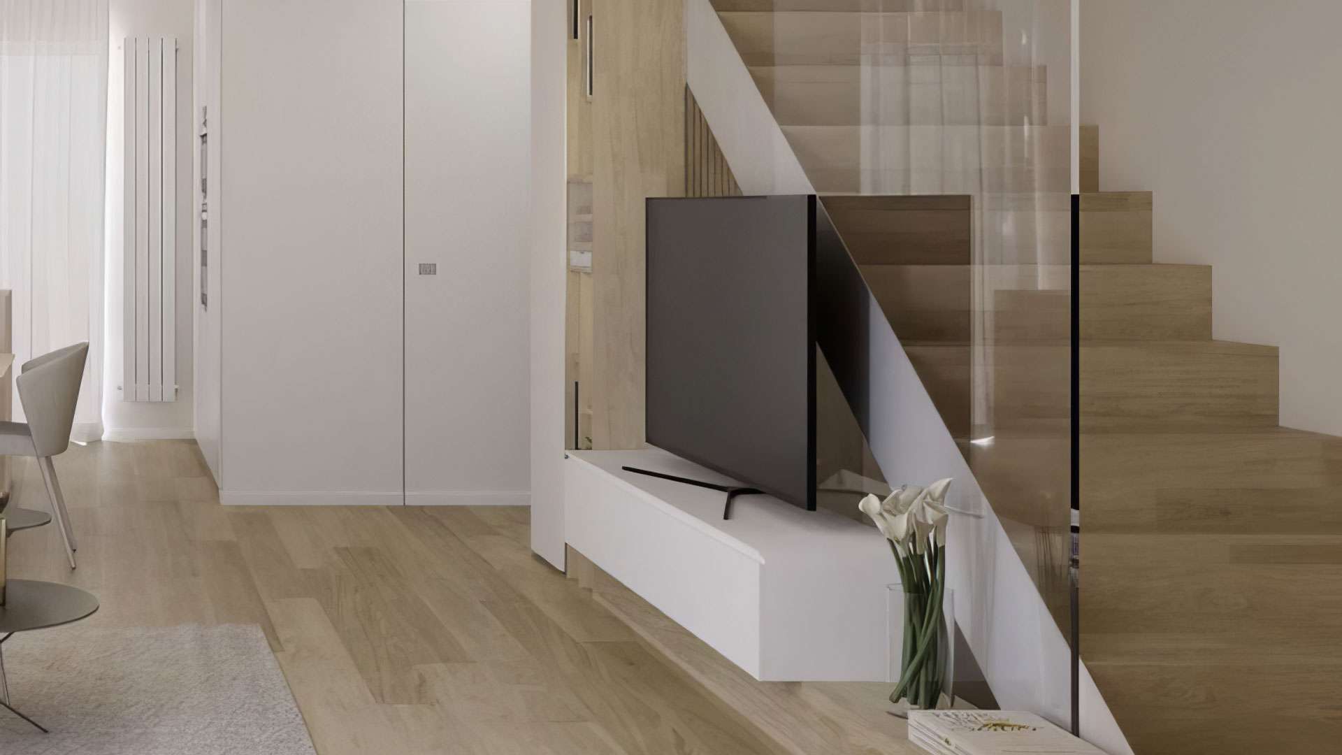 vách tivi phòng khách bằng kính cường lực