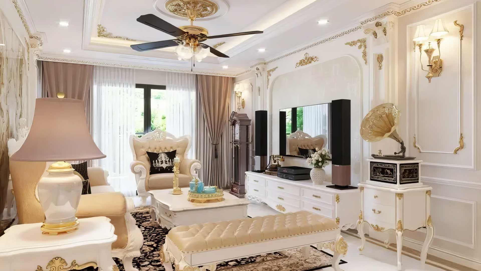 vách tivi theo phong cách tân cổ điển