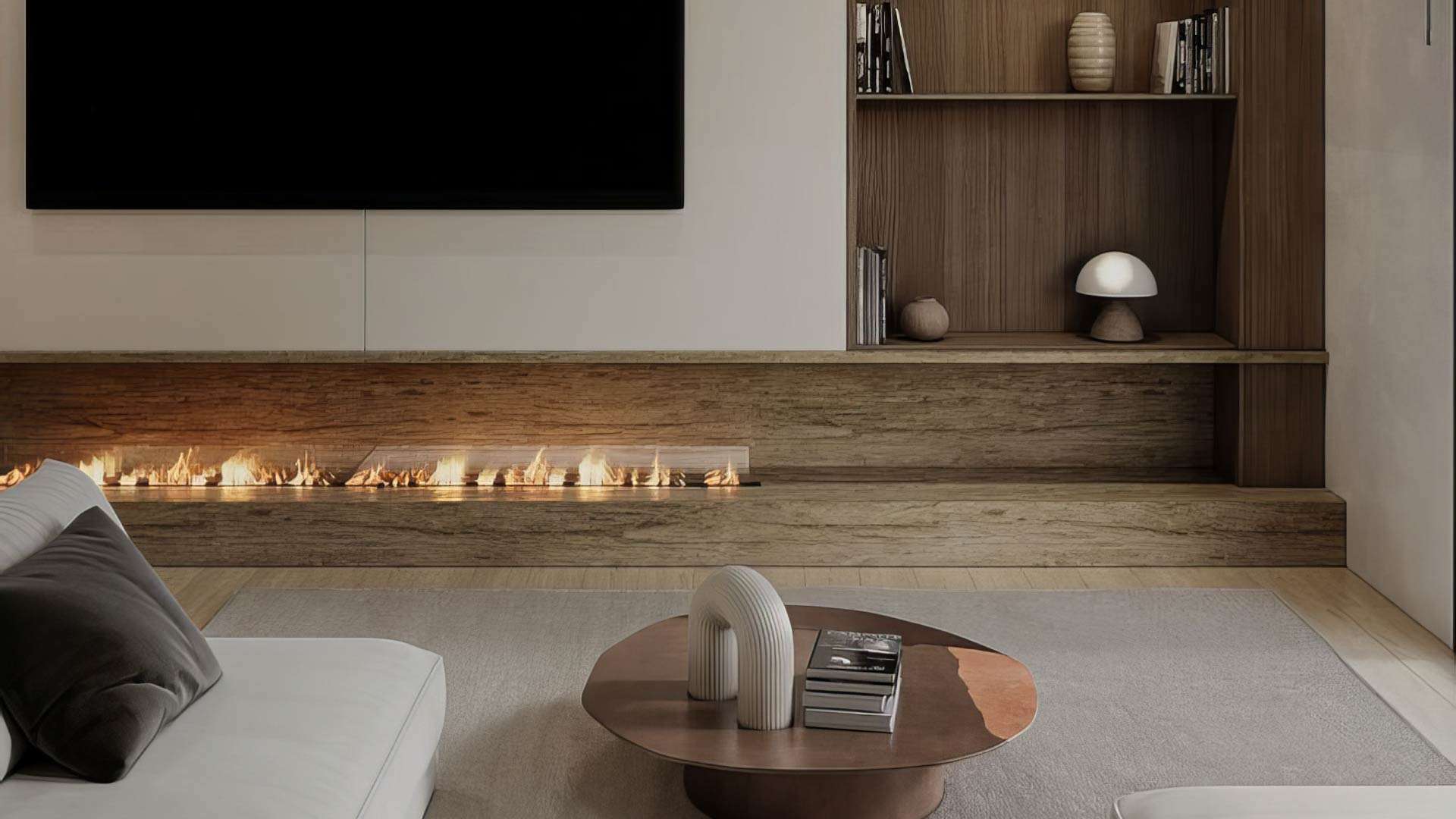 mẫu nội thất phòng khách bằng gỗ óc chó