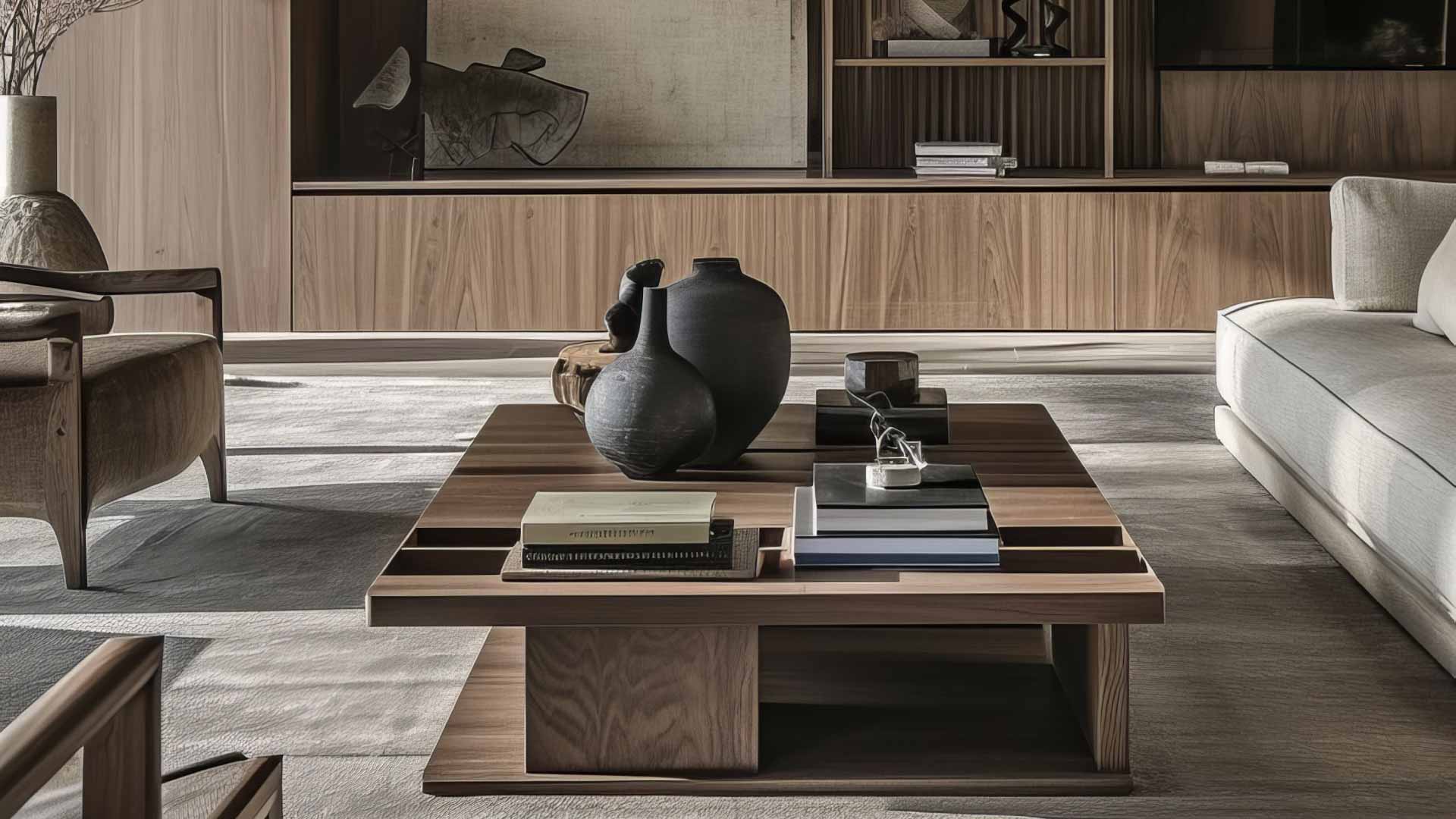 mẫu nội thất phòng khách bằng gỗ sồi đỏ