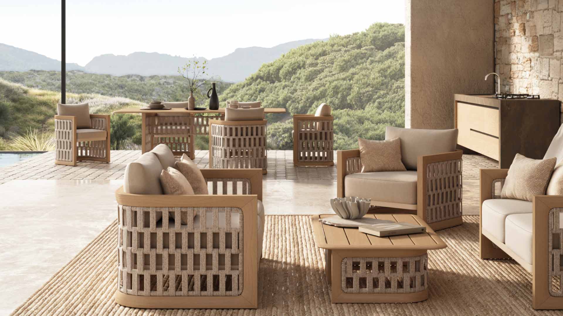 mẫu nội thất phòng khách bằng gỗ teak