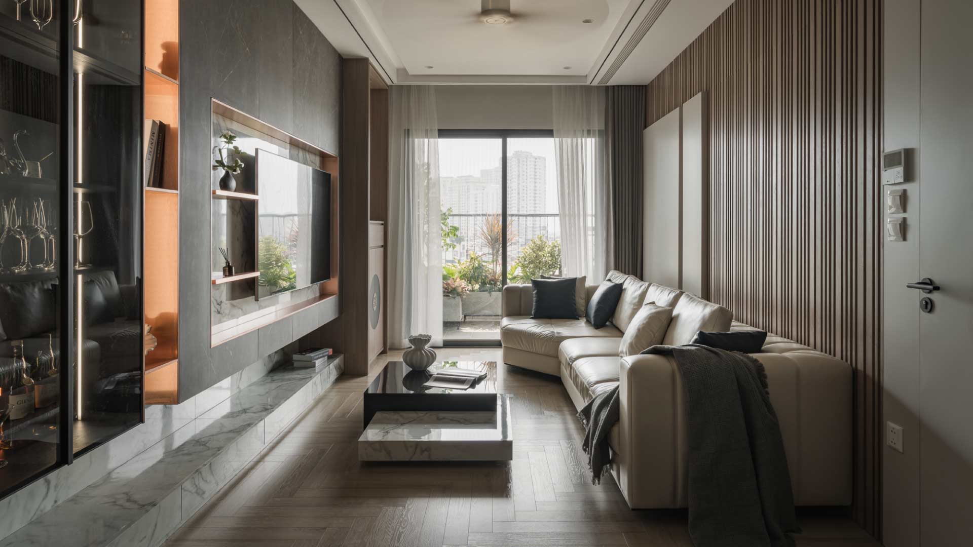 mẫu nội thất phòng khách gỗ công nghiệp