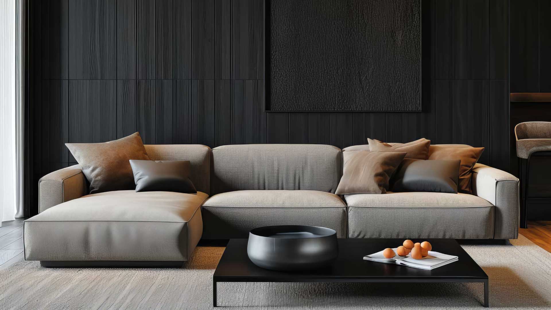 nội thất phòng khách bằng gỗ mun