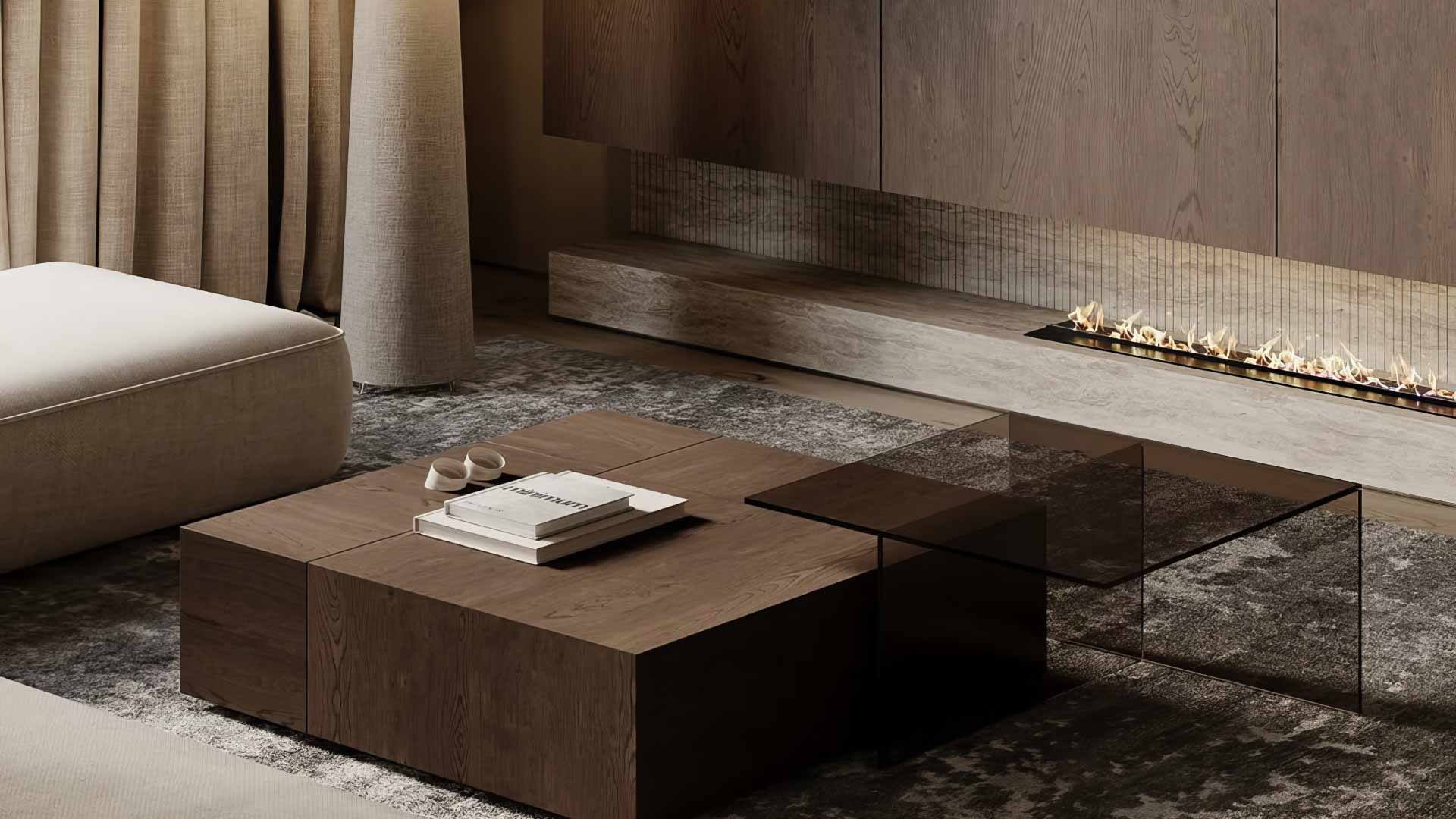 nội thất phòng khách bằng gỗ óc chó