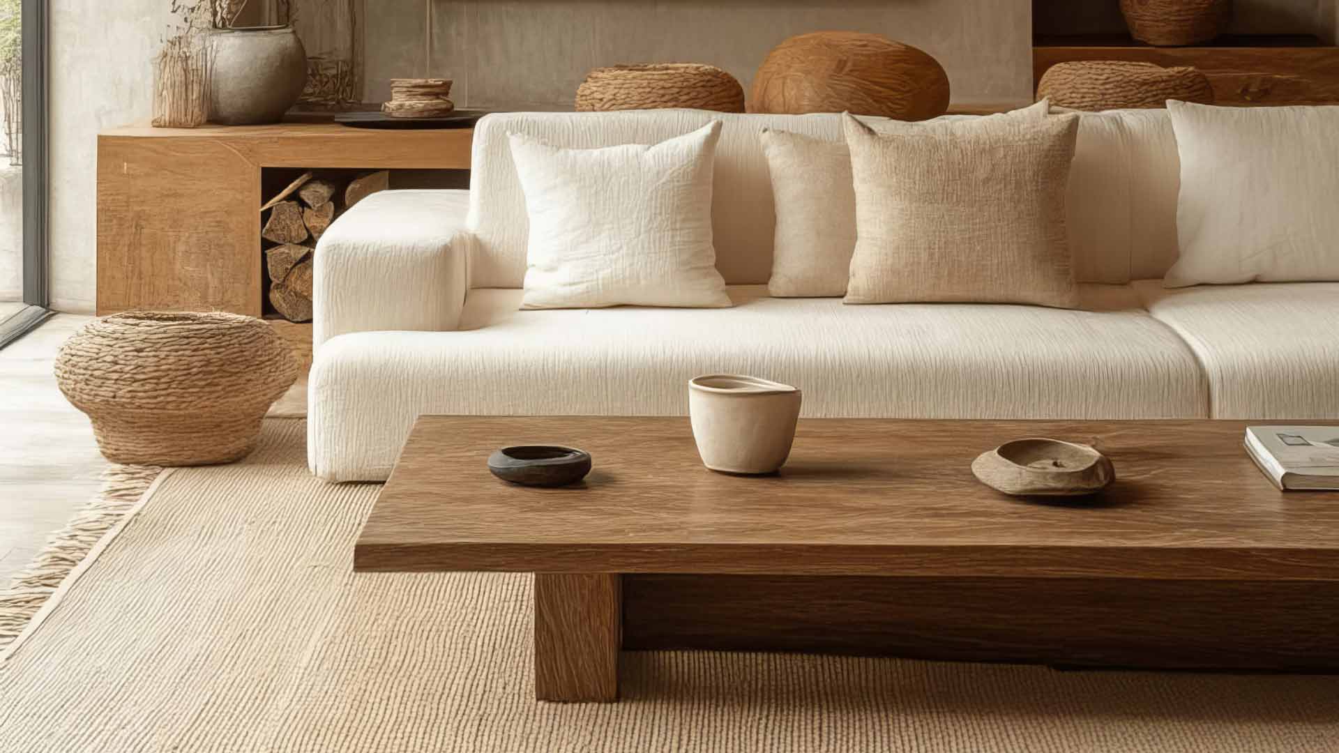 nội thất phòng khách bằng gỗ sồi đỏ