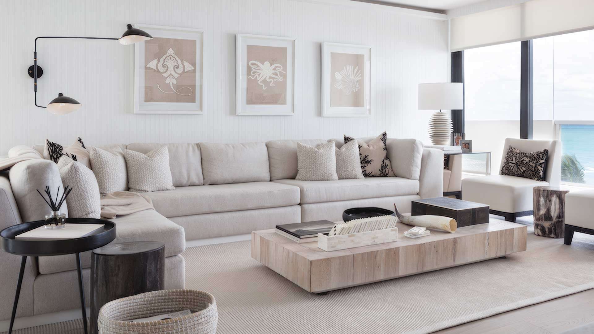 nội thất phòng khách bằng gỗ sồi trắng