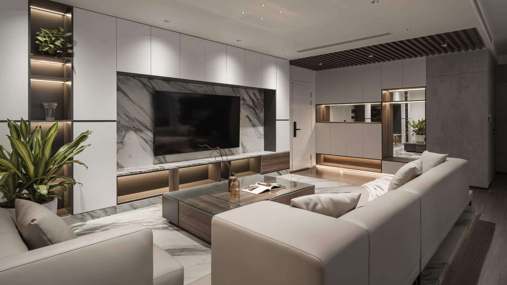 mẫu nội thất phòng khách cho căn hộ 3 phòng ngủ