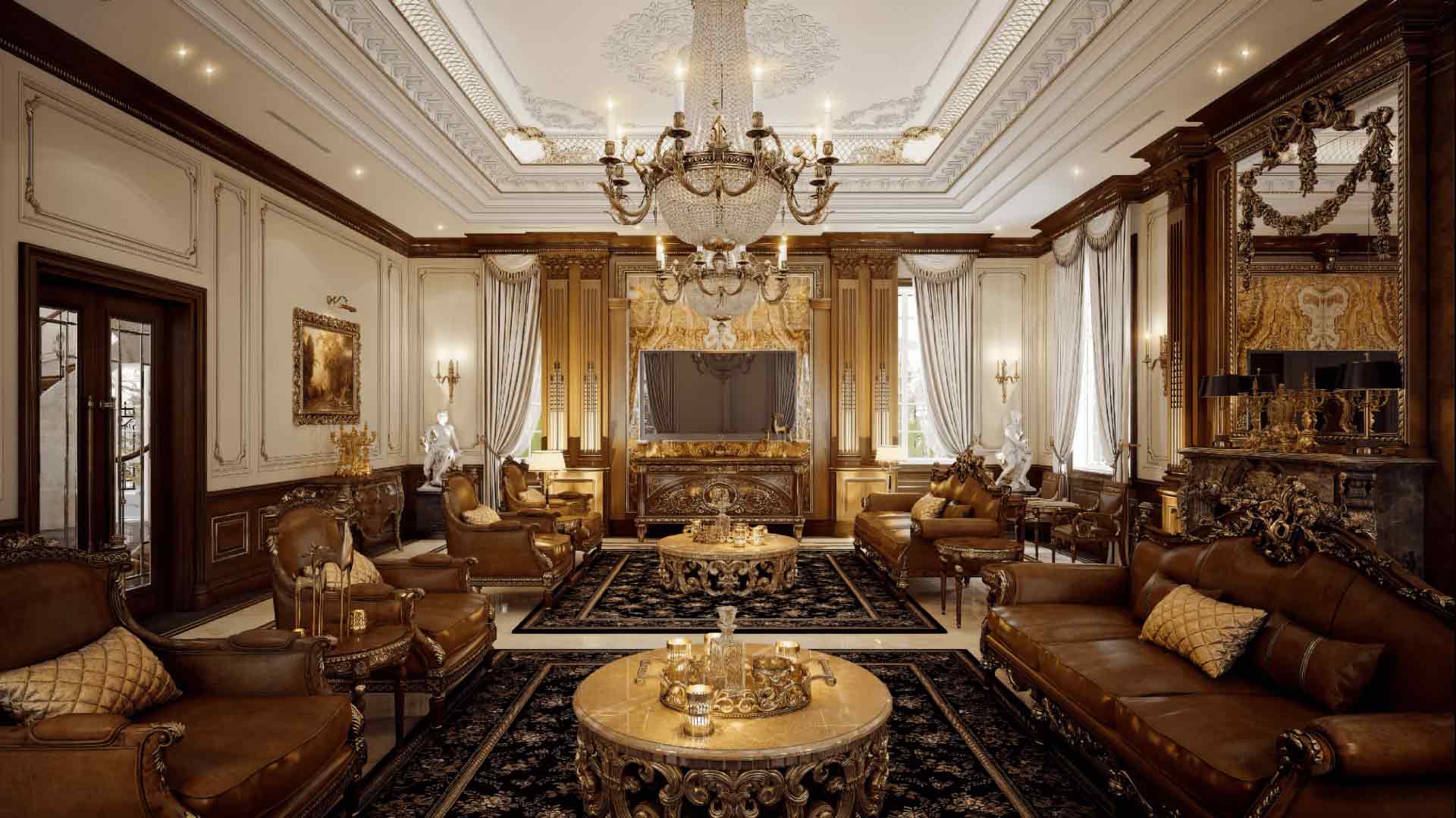 mẫu nội thất phòng khách phong cách cổ điển