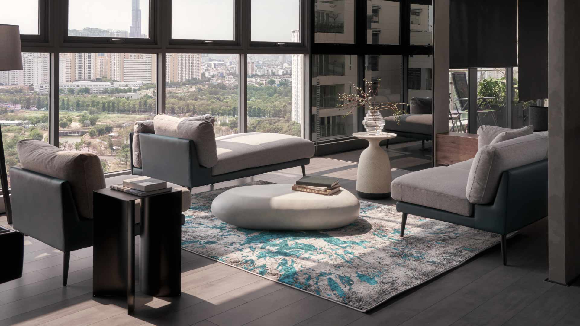 phòng khách cho căn hộ 2 phòng ngủ