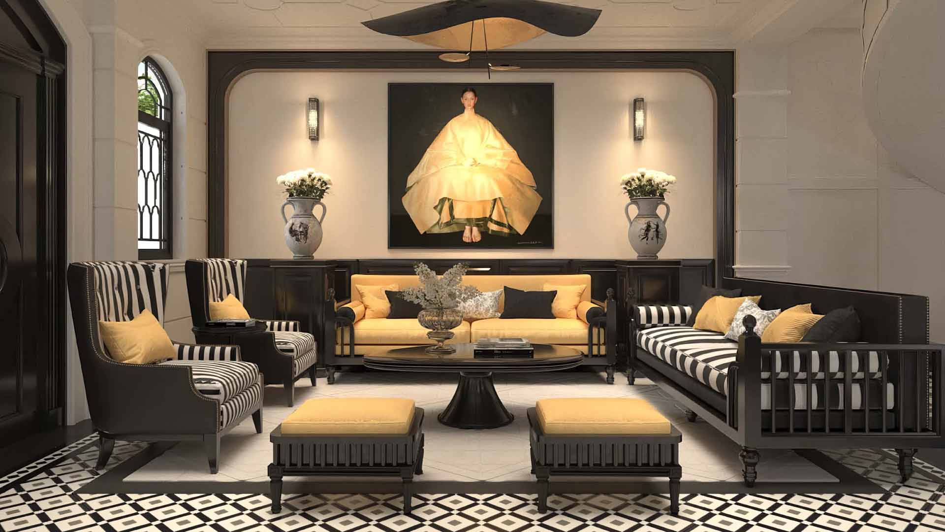 phòng khách nội thất phong cách indochine