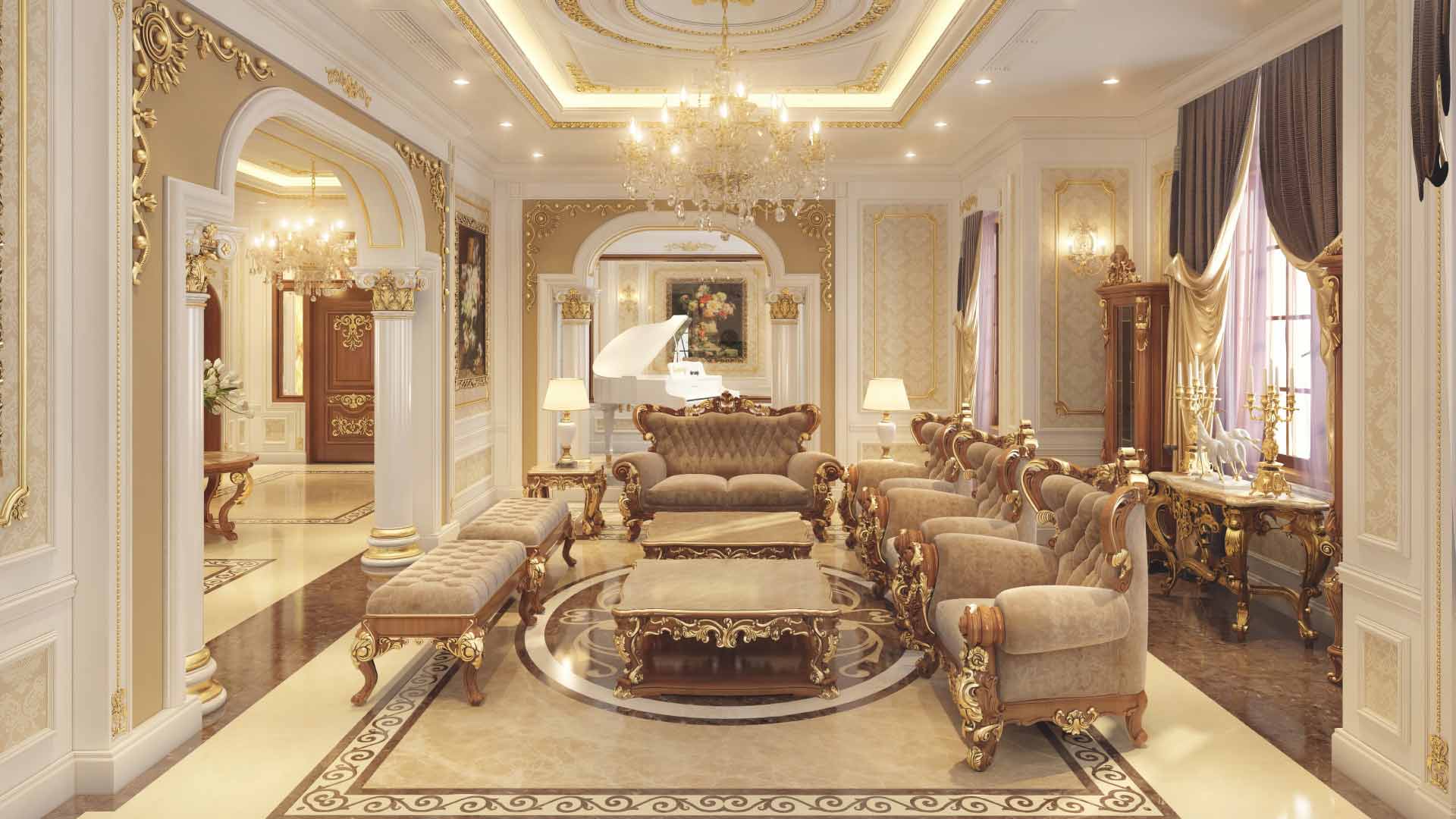 phòng khách phong cách cổ điển