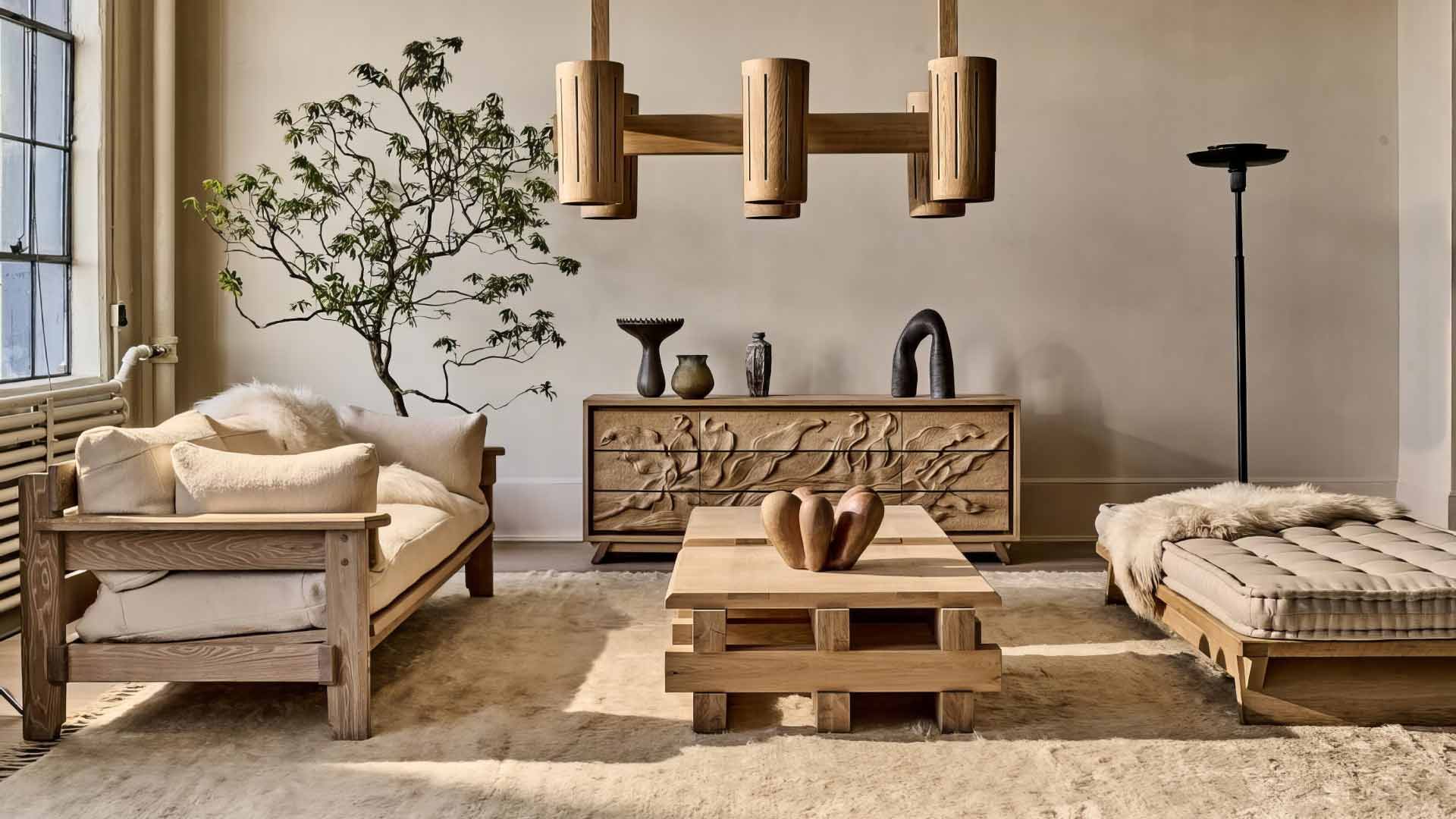 phòng khách phong cách japandi