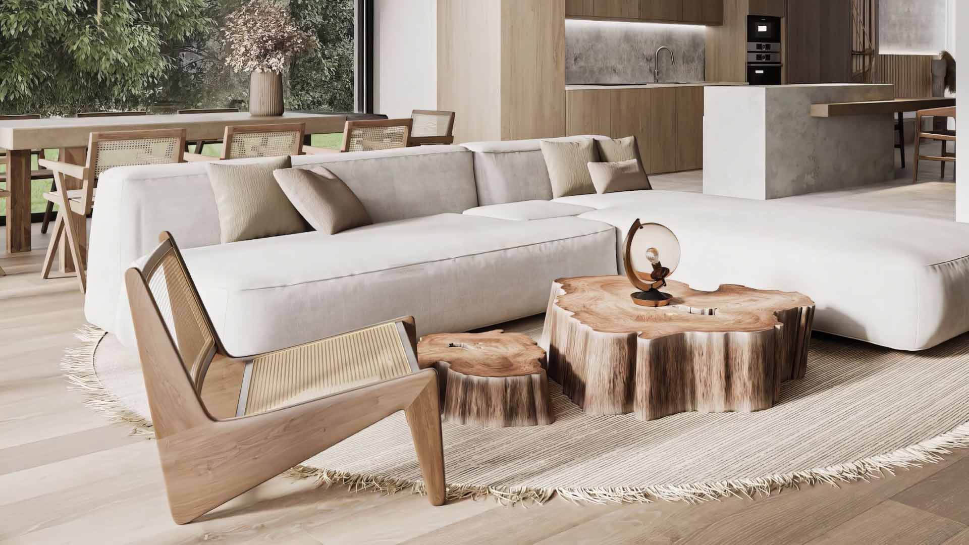 phòng khách phong cách rustic