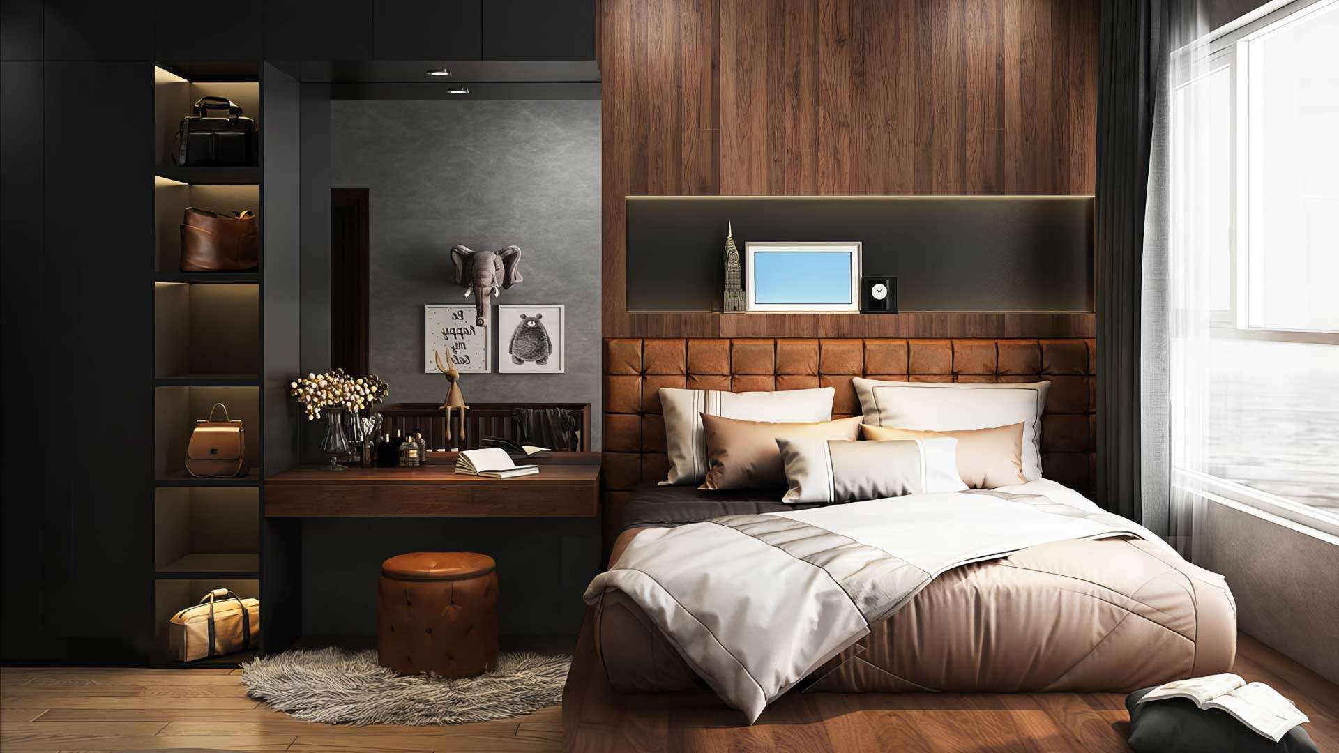 phòng ngủ phong cách industrial