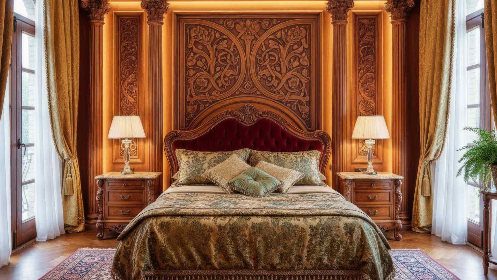 mẫu vách đầu giường chạm khắc hoa văn