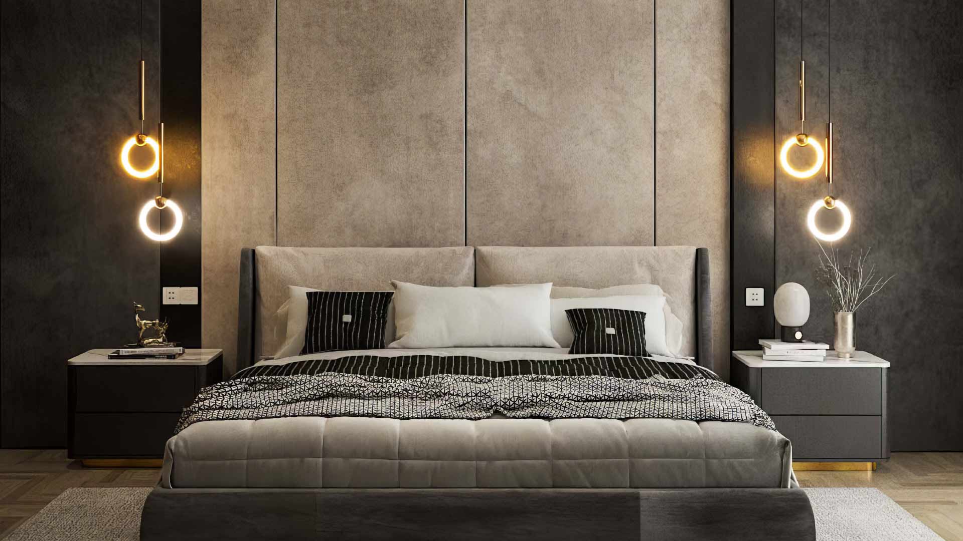 vách đầu giường bọc nỉ nhung