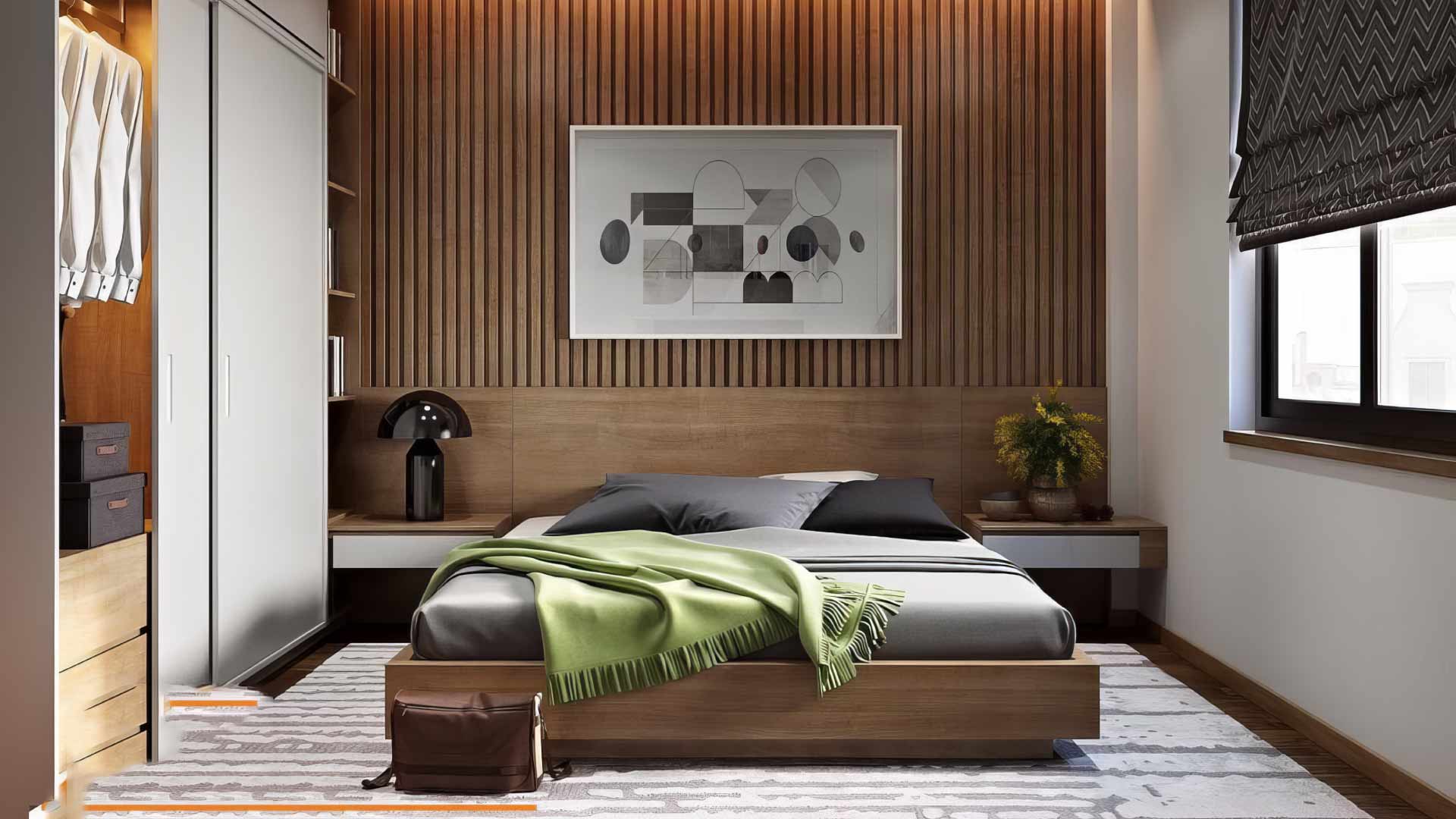 vách đầu giường gỗ công nghiệp