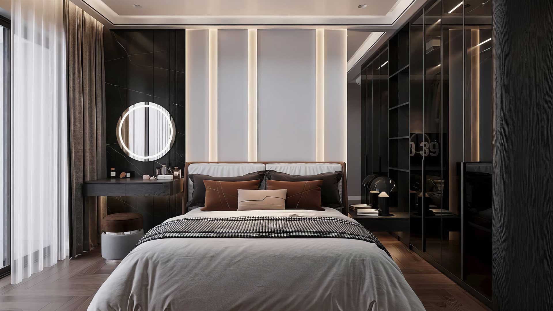 vách đầu giường kết hợp đèn LED