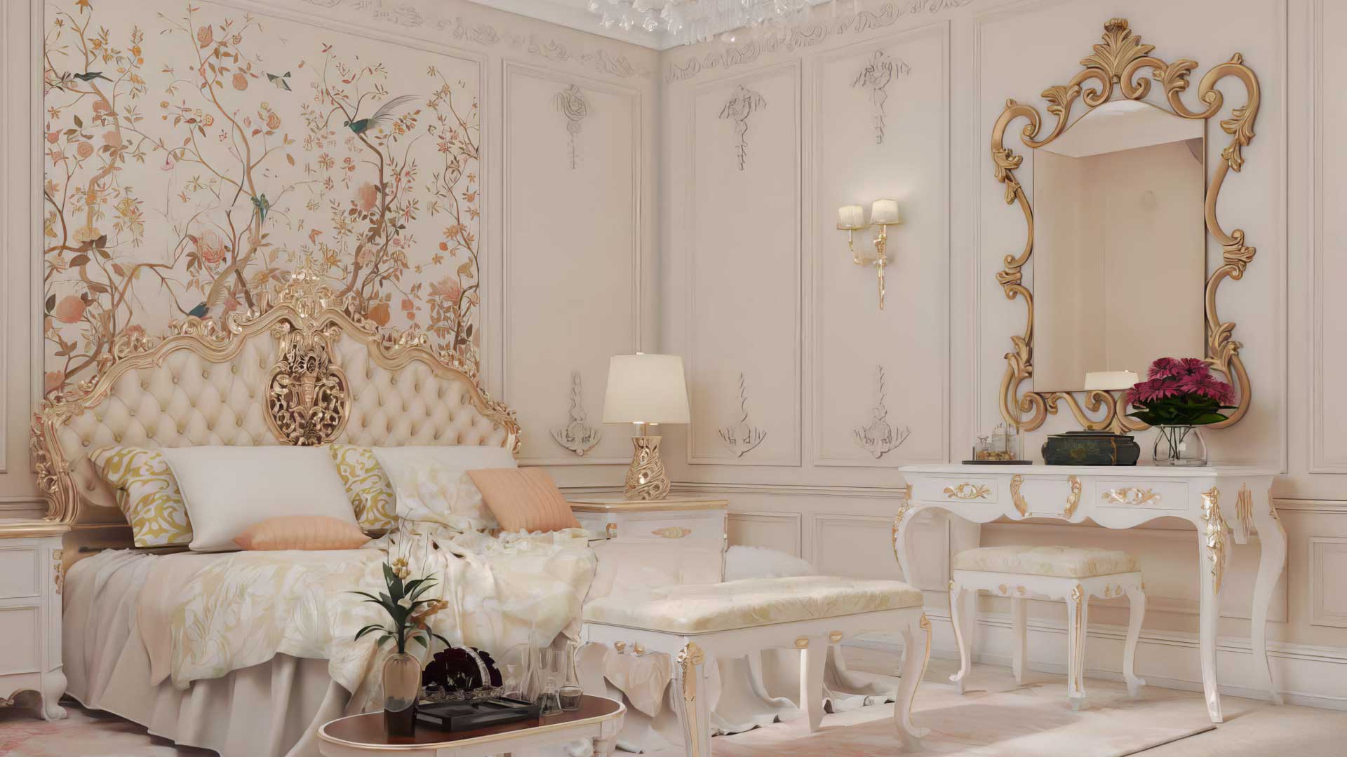 vách đầu giường phong cách tân cổ điển