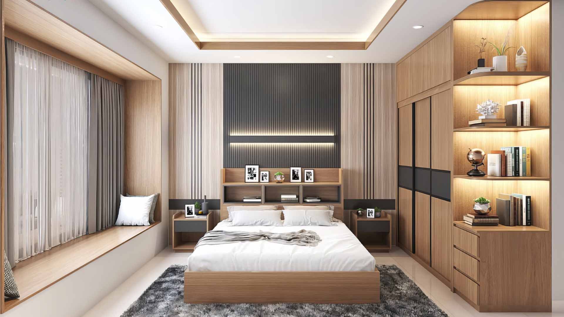 vách đầu giường tích hợp kệ