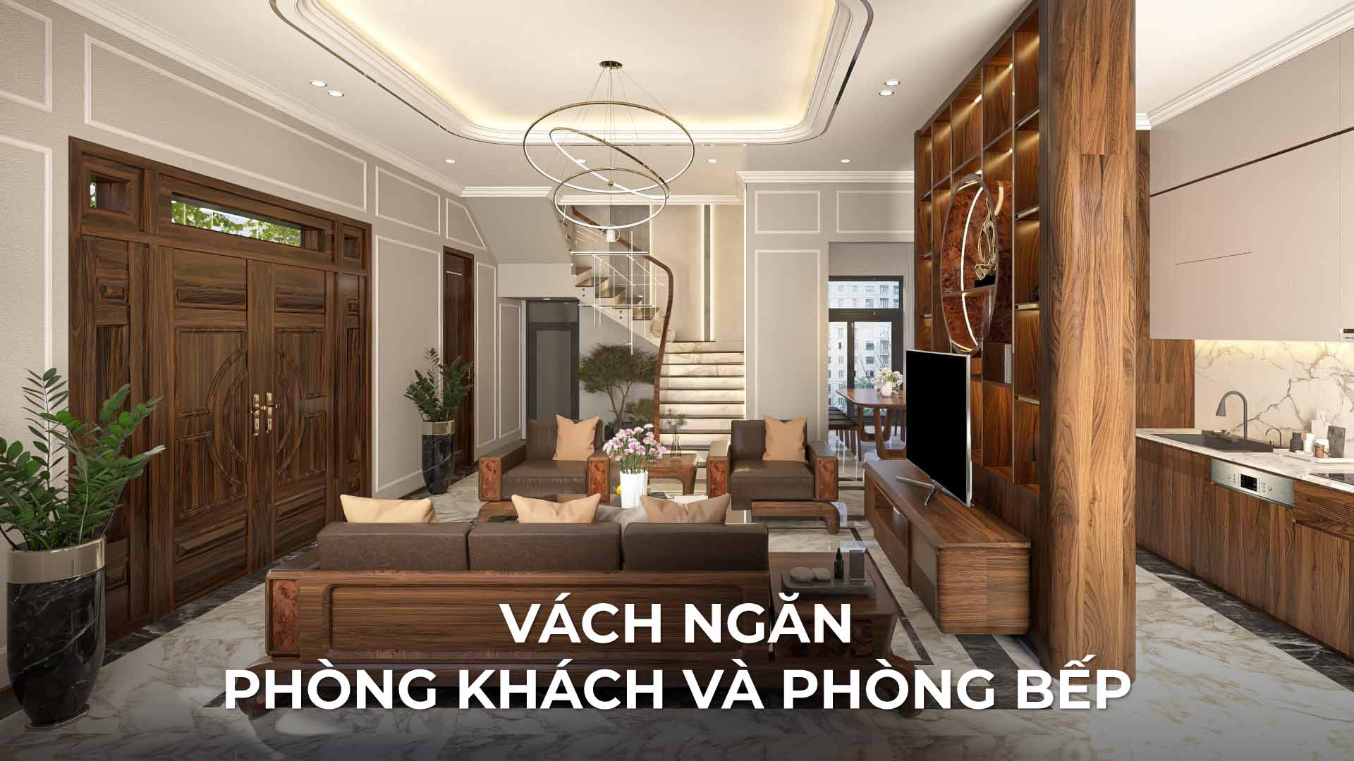 vách ngăn phòng khách và bếp