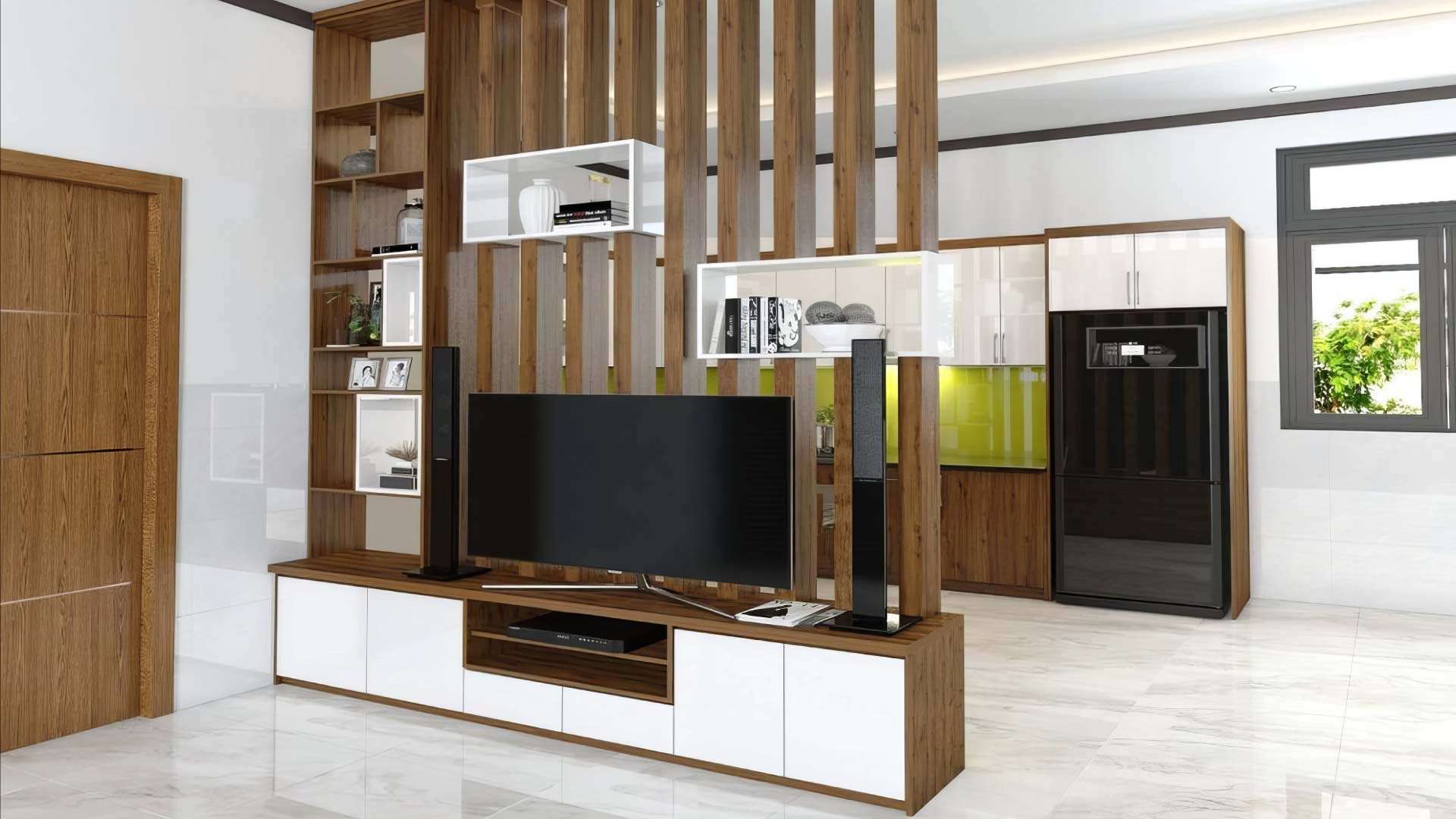 vách ngăn phòng khách và phòng bếp