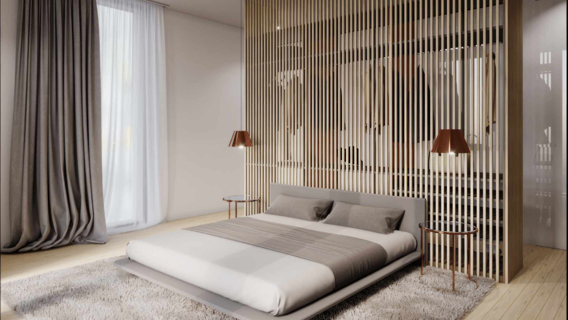 vách ngăn phòng ngủ gỗ công nghiệp