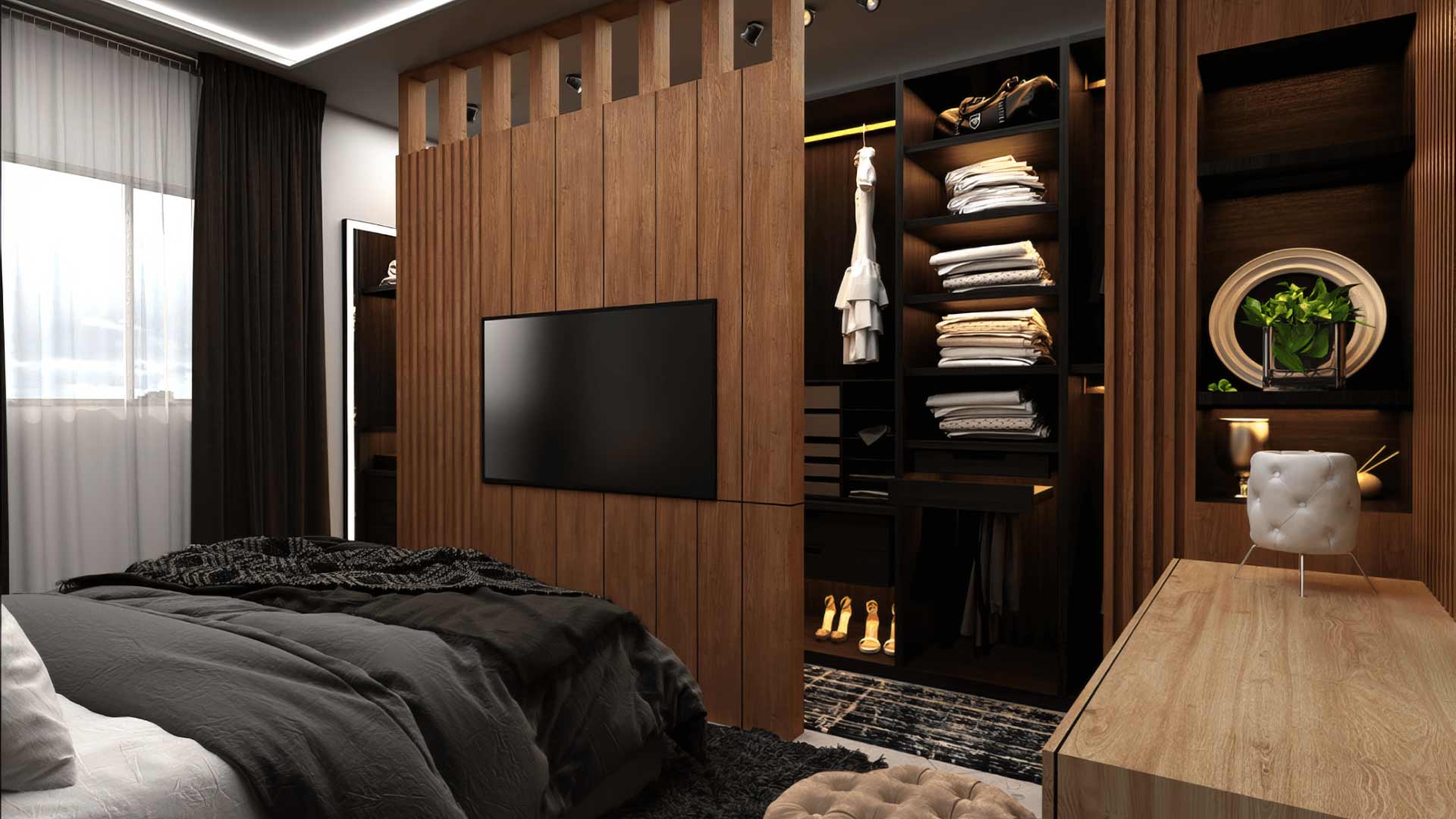 vách ngăn phòng ngủ gỗ tự nhiên