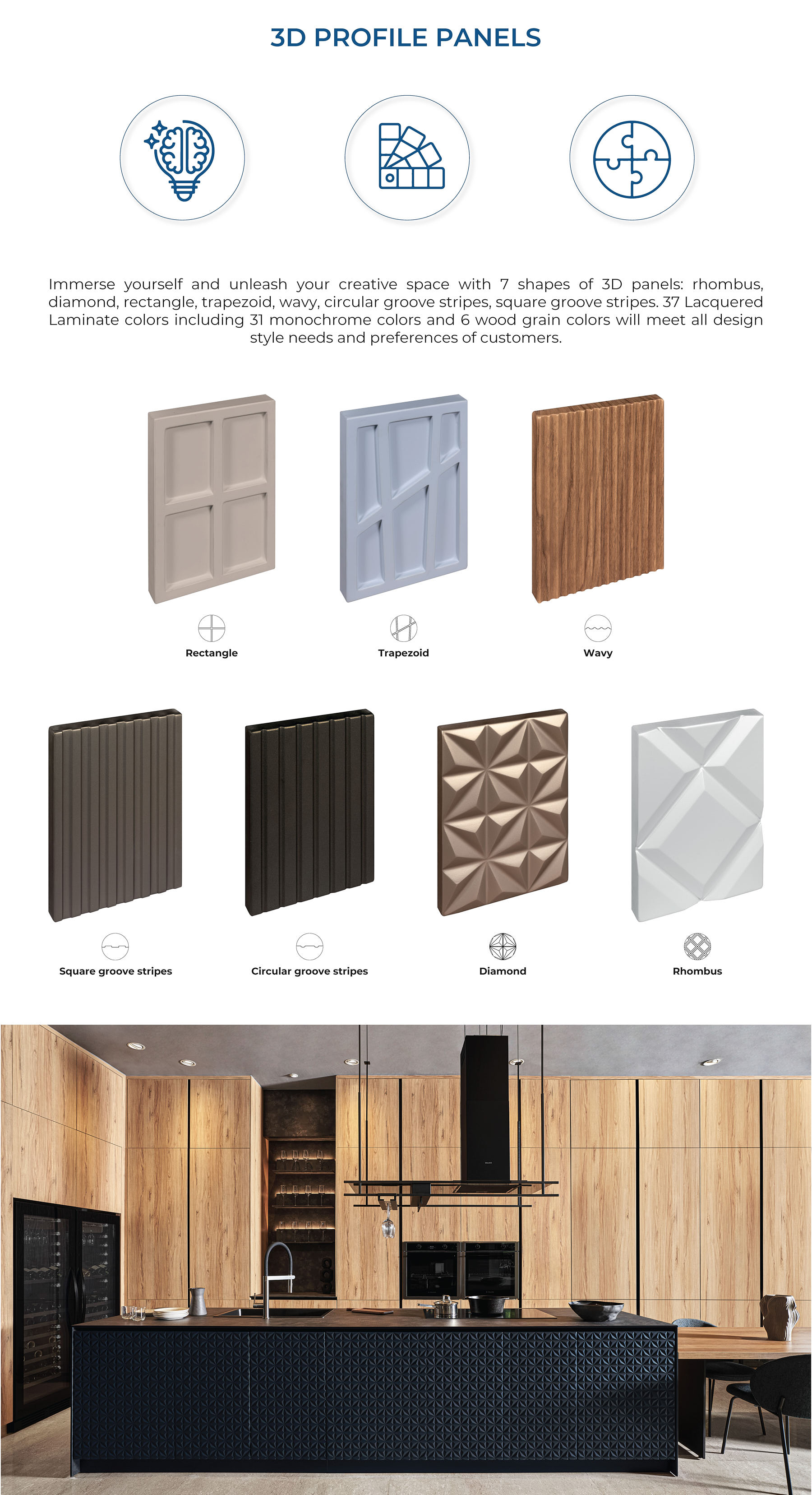 Tấm biên dạng 1D, 2D, 3D, màu Lacquer laminate, bởi An Cường