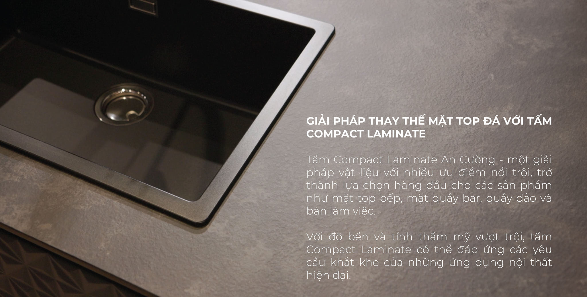 GIẢI PHÁP THAY THẾ MẶT TOP ĐÁ VỚI TẤM COMPACT LAMINATE  BY AN CƯỜNG
