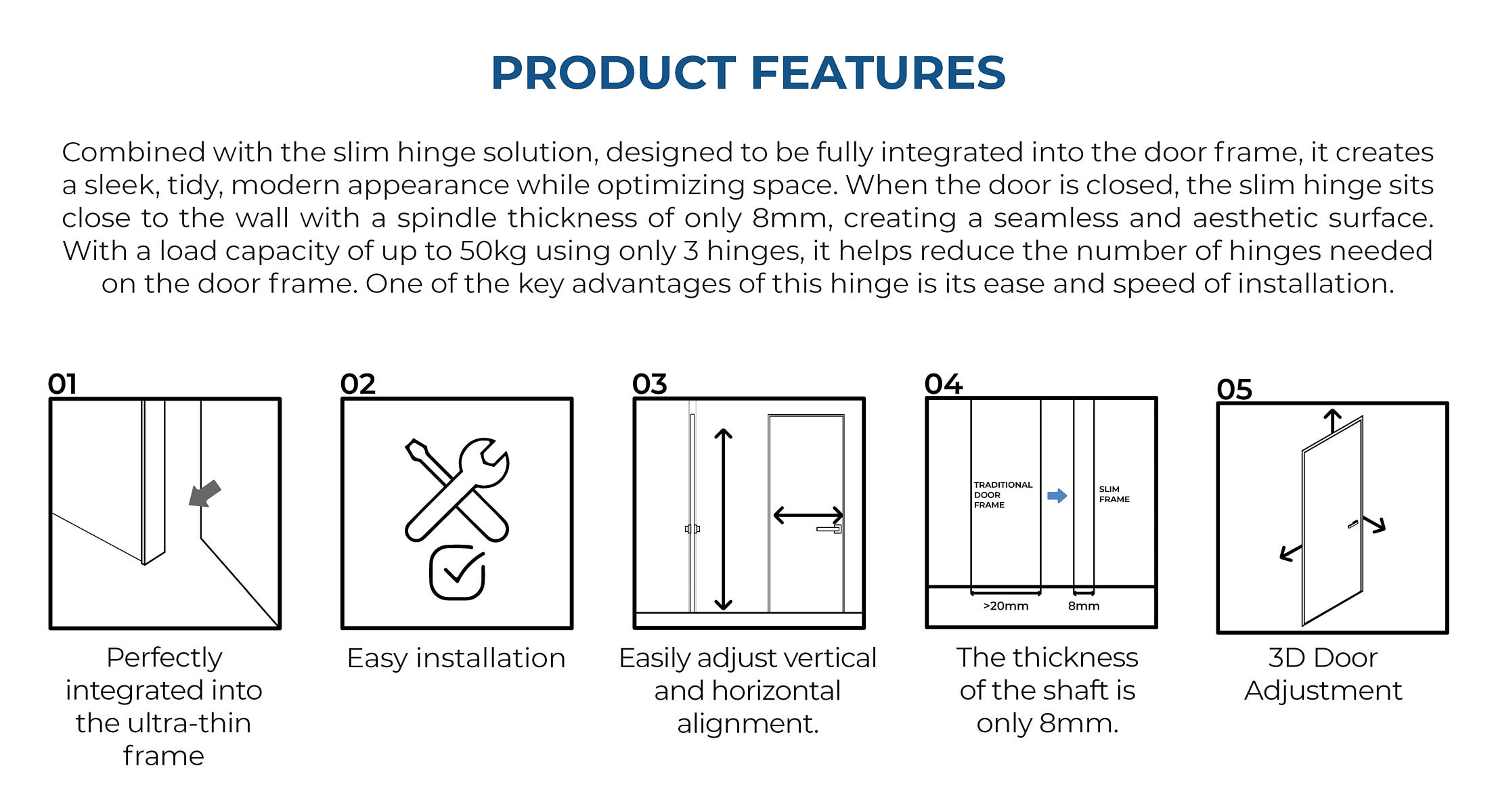 An Cường mang đến giải pháp cửa đi khung siêu mỏng Slim Door với chiều cao ấn tượng 2.7m được làm từ tất cả các loại chất liệu: Melamine, Laminate, Veneer, Lacquered Laminate, Acrylic, khung Wrapping Lacquered Laminate.