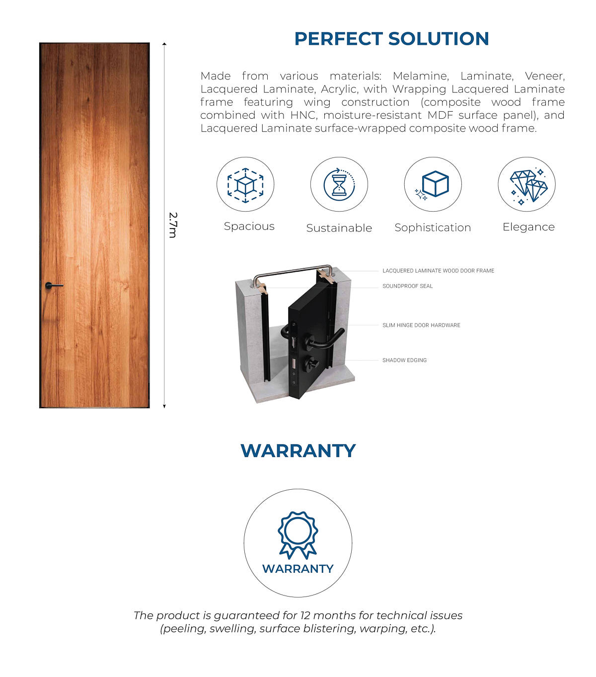 An Cường mang đến giải pháp cửa đi khung siêu mỏng Slim Door với chiều cao ấn tượng 2.7m được làm từ tất cả các loại chất liệu: Melamine, Laminate, Veneer, Lacquered Laminate, Acrylic, khung Wrapping Lacquered Laminate.