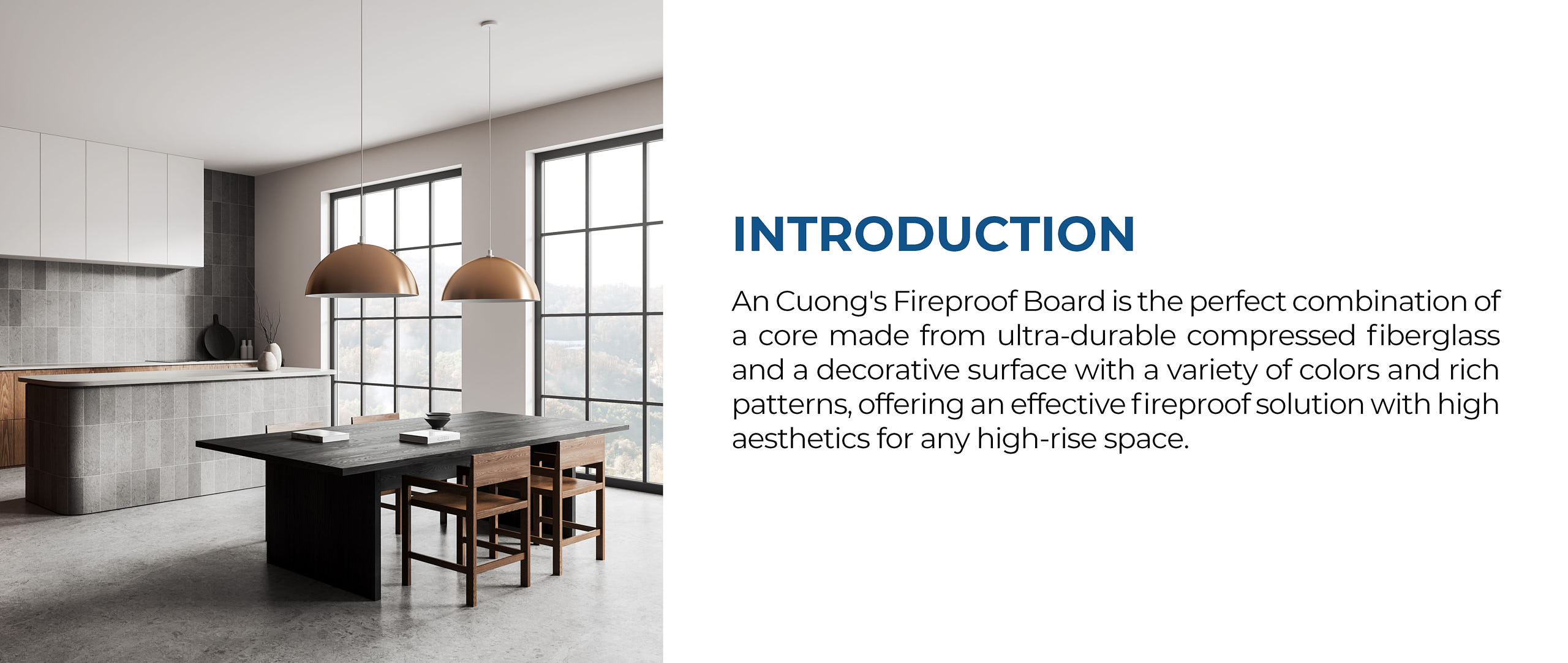 An Cường giới thiệu một giải pháp decor kết hợp hoàn hảo giữa tính năng chống cháy vượt trội và thiết kế tinh tế - Tấm chống cháy decor cho nhà cao tầng (Fire Proof Board).