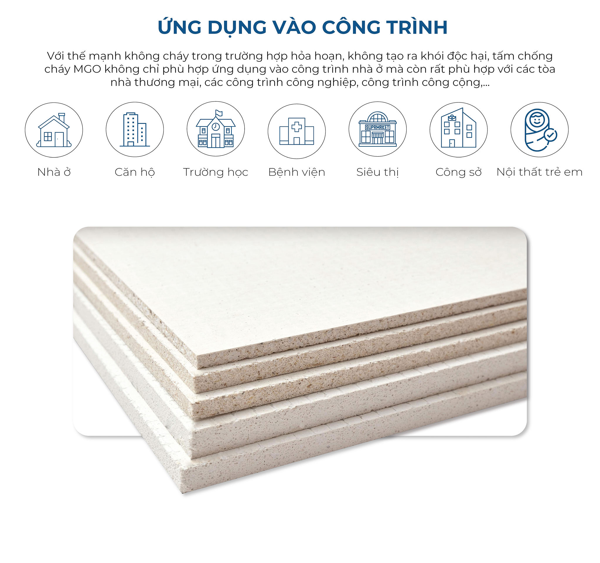 Giải pháp tấm chống cháy MGO của An Cường là vật liệu được hình thành từ sợi vô cơ, với thành phần chính là magnesium oxide và magnesium chloride, có khả năng chống cháy, chịu ẩm tốt, cách âm, chống côn trùng và có độ bền cao.