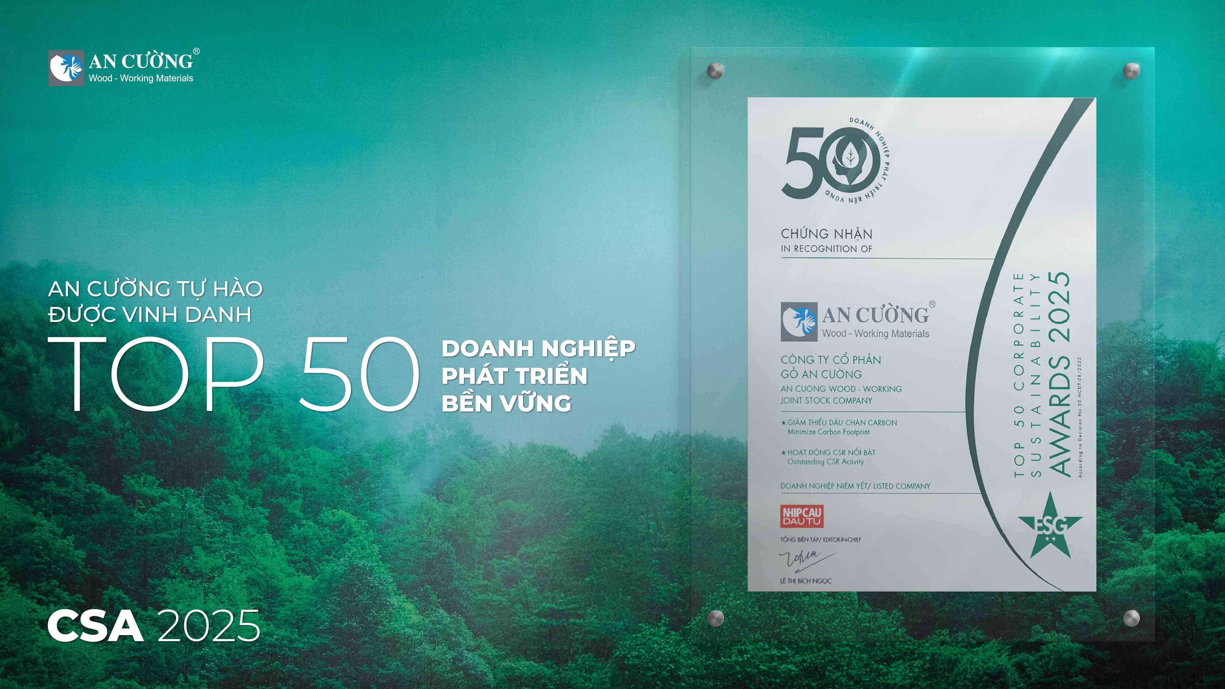 AN CƯỜNG TỰ HÀO ĐƯỢC VINH DANH TRONG TOP 50 DOANH NGHIỆP PHÁT TRIỂN BỀN VỮNG - CSA 2025